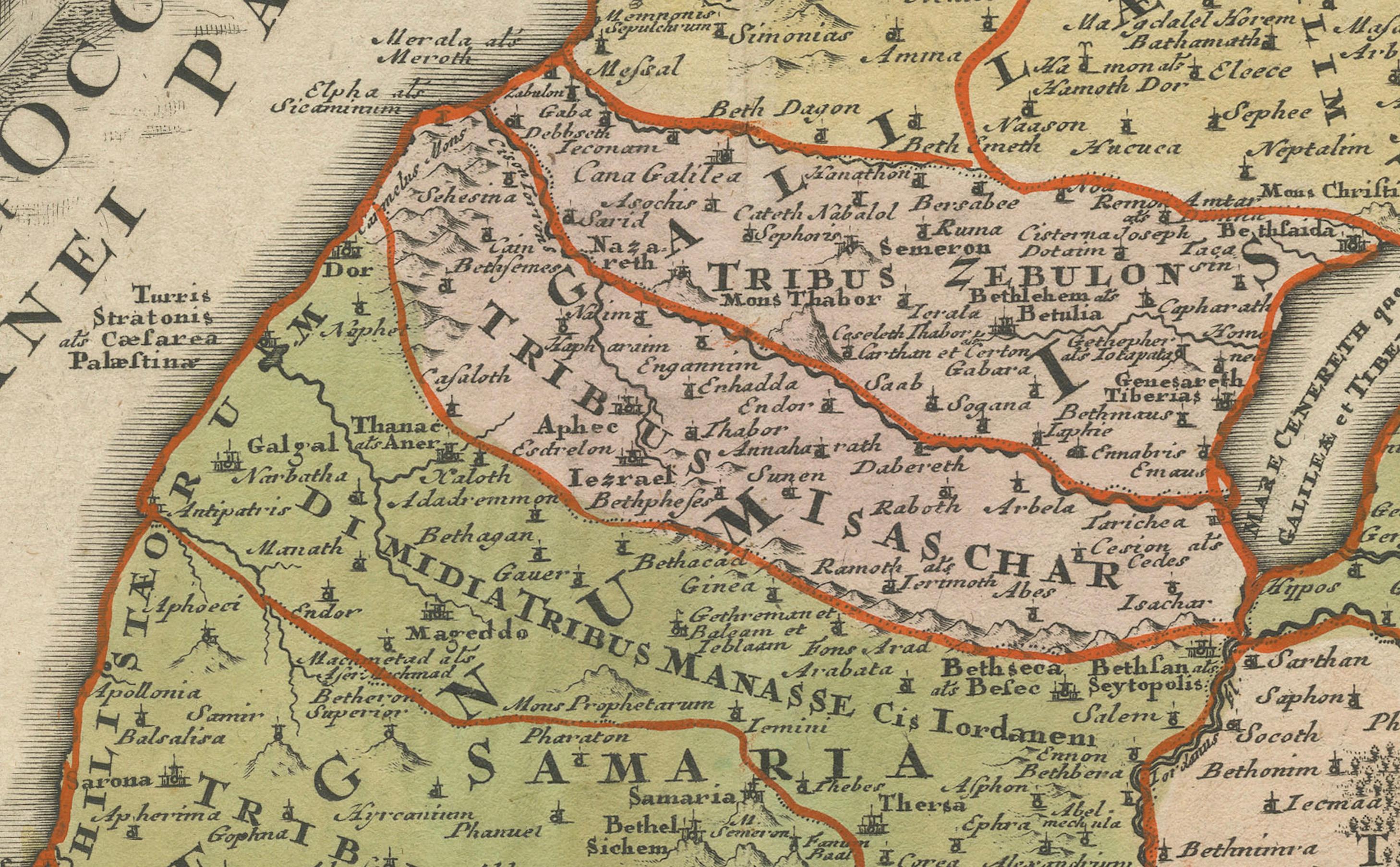 Titre : Terra Sancta in XII olim Tribus nunc VI Provincias Dispertita  
Cartographe : Christophe Weigel l'Ancien (1654-1725)  
Éditeur : Johann Ernst Adelbulner  
Lieu et année de publication : Nuremberg, 1718  
Dimensions :  
- Taille de l'assiette