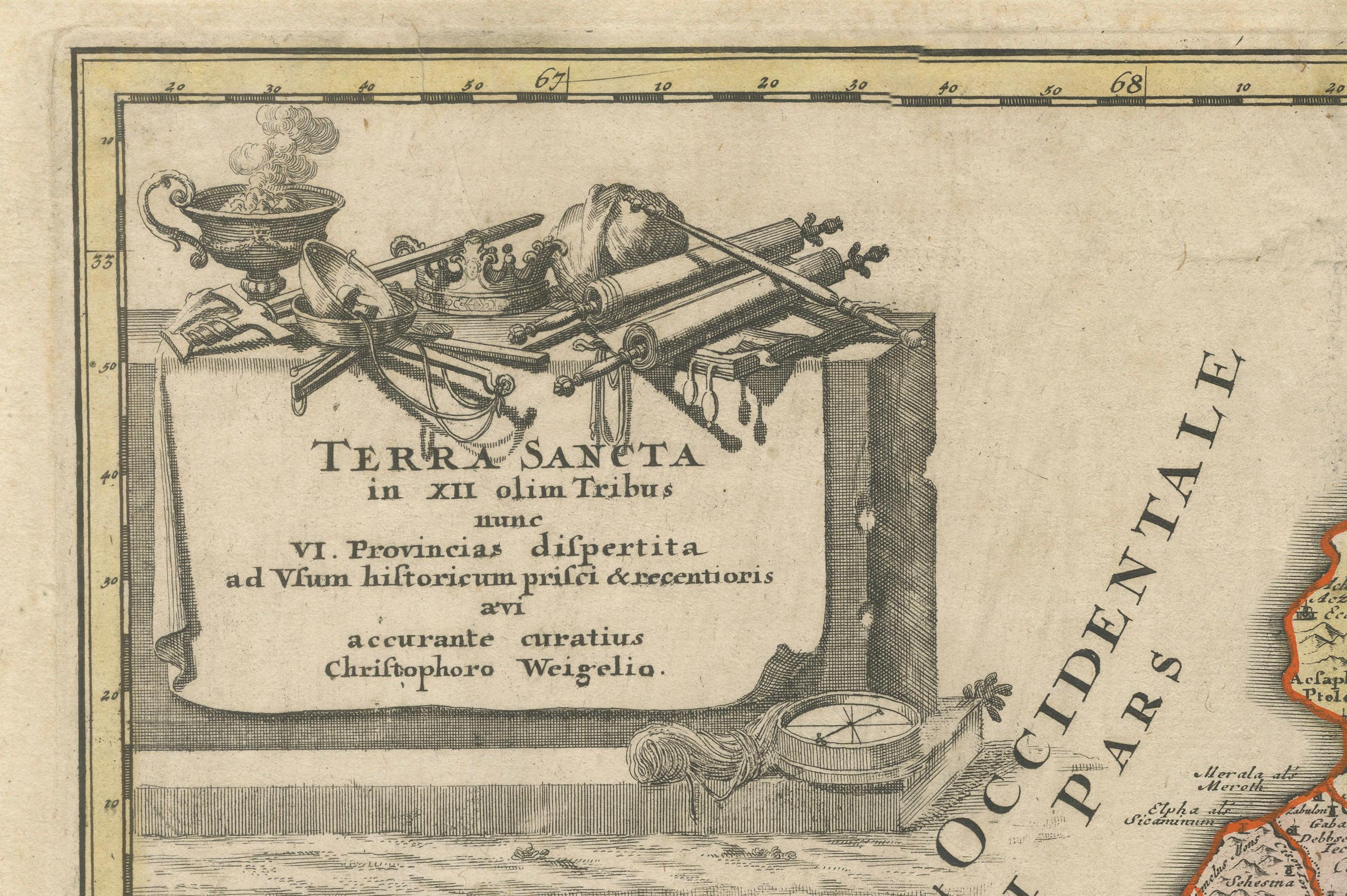 Gravé Carte ancienne de la Terre Sainte - douze tribus, six provinces, colorée à la main, 1718 en vente