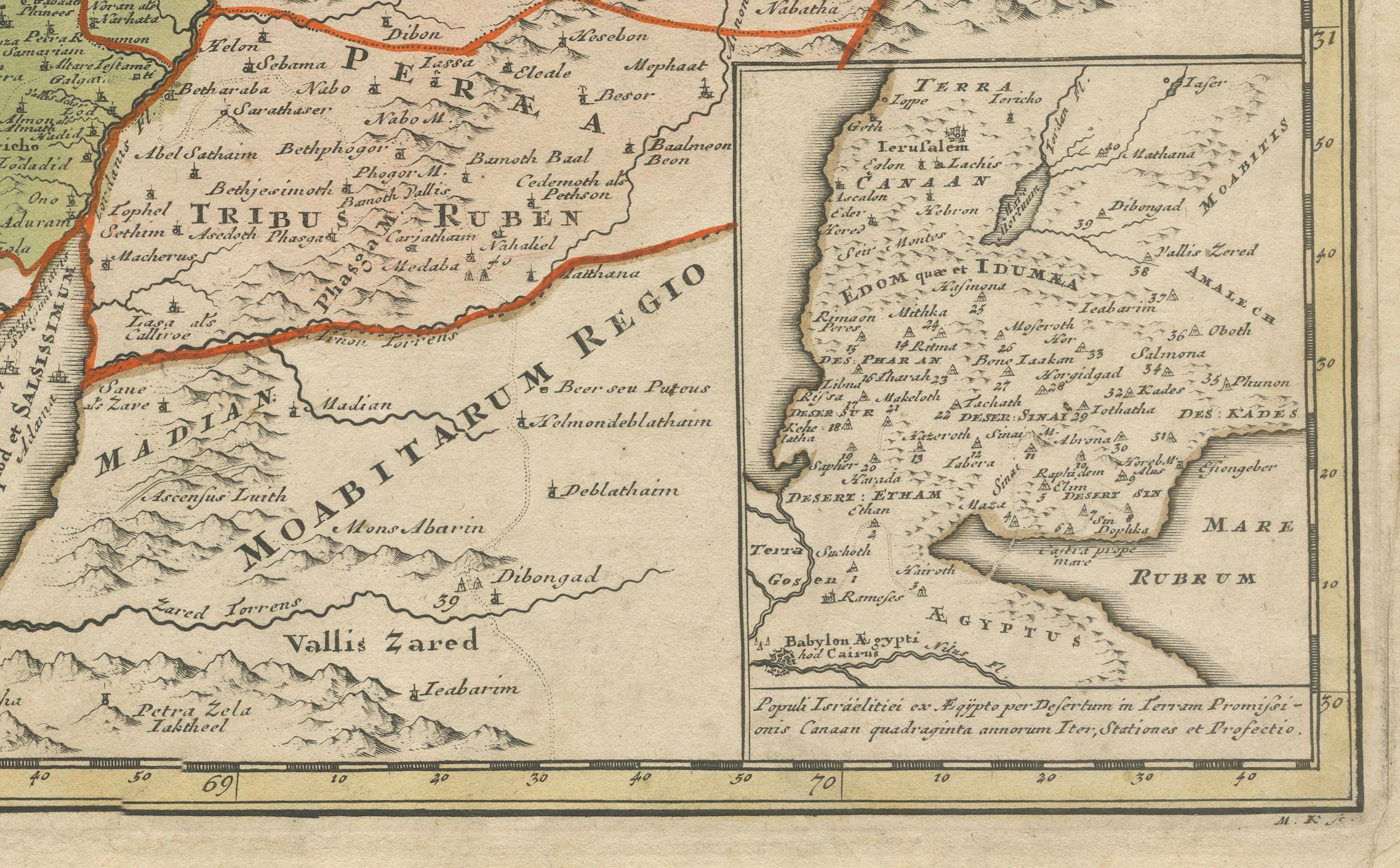 Début du XVIIIe siècle Carte ancienne de la Terre Sainte - douze tribus, six provinces, colorée à la main, 1718 en vente