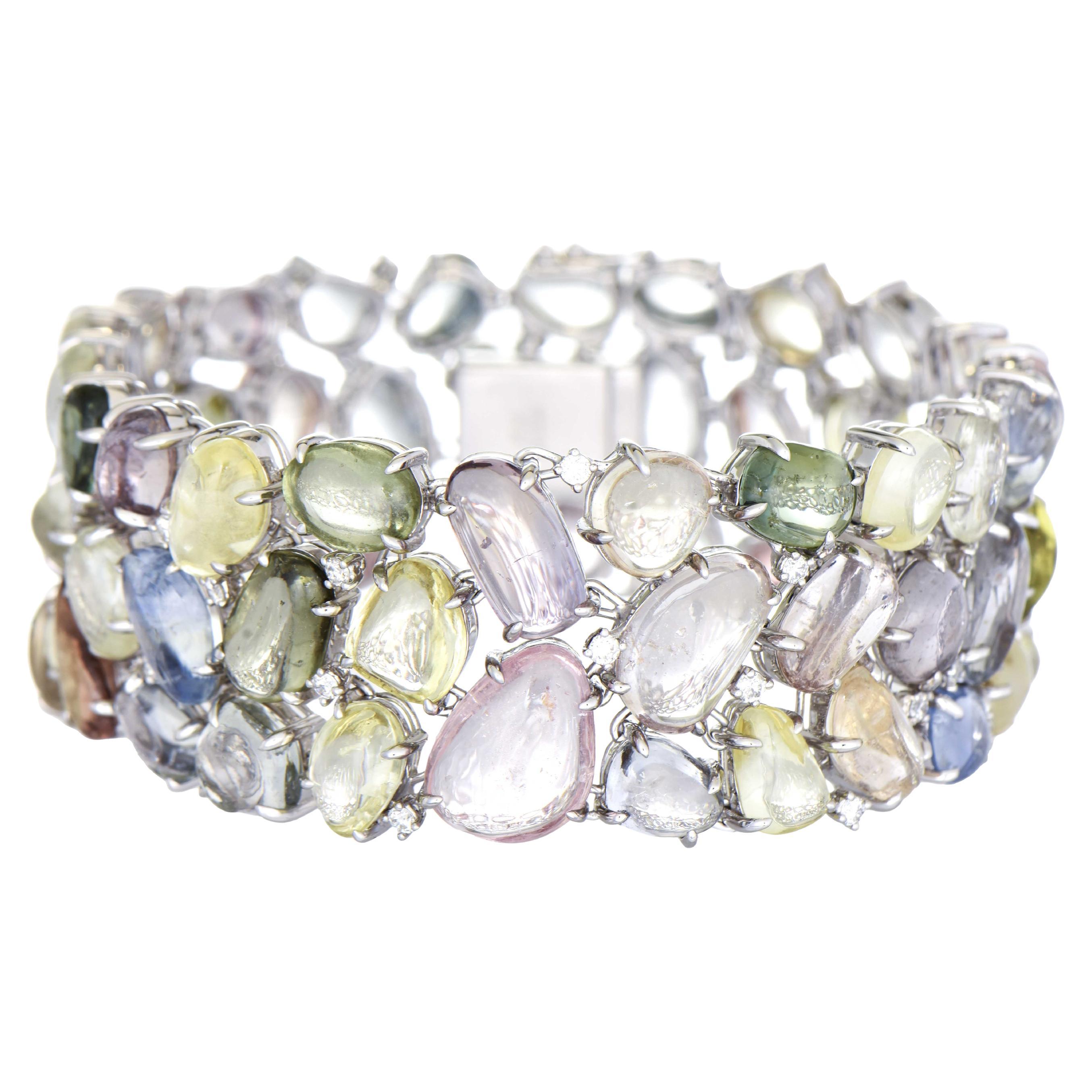 171.84 Carat Sapphire and White Diamond White Gold Bracelet