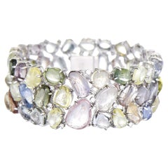 171.84 Carat Sapphire and White Diamond White Gold Bracelet
