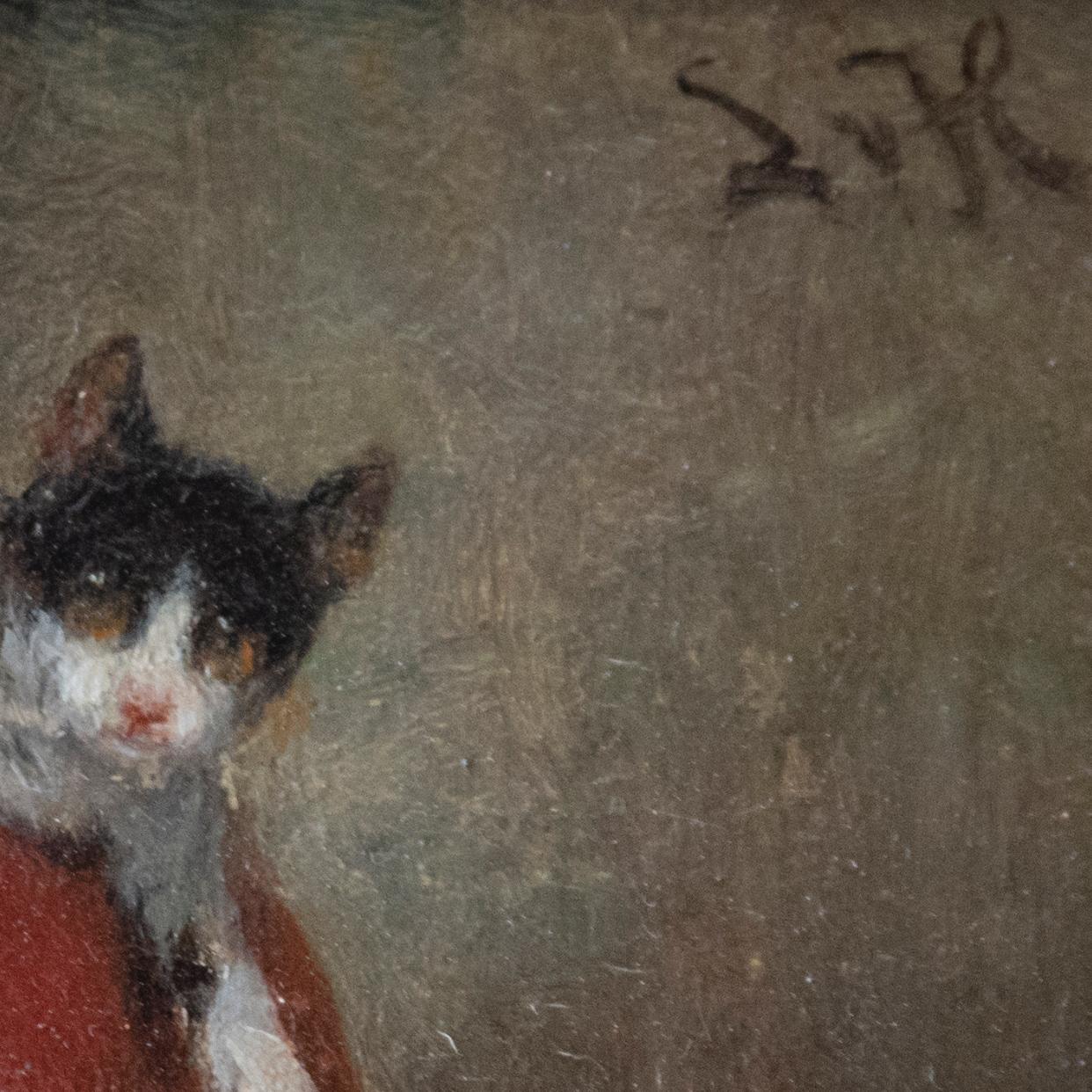 Genre scene Pair of paintings with Cat and Dog Playing 1
