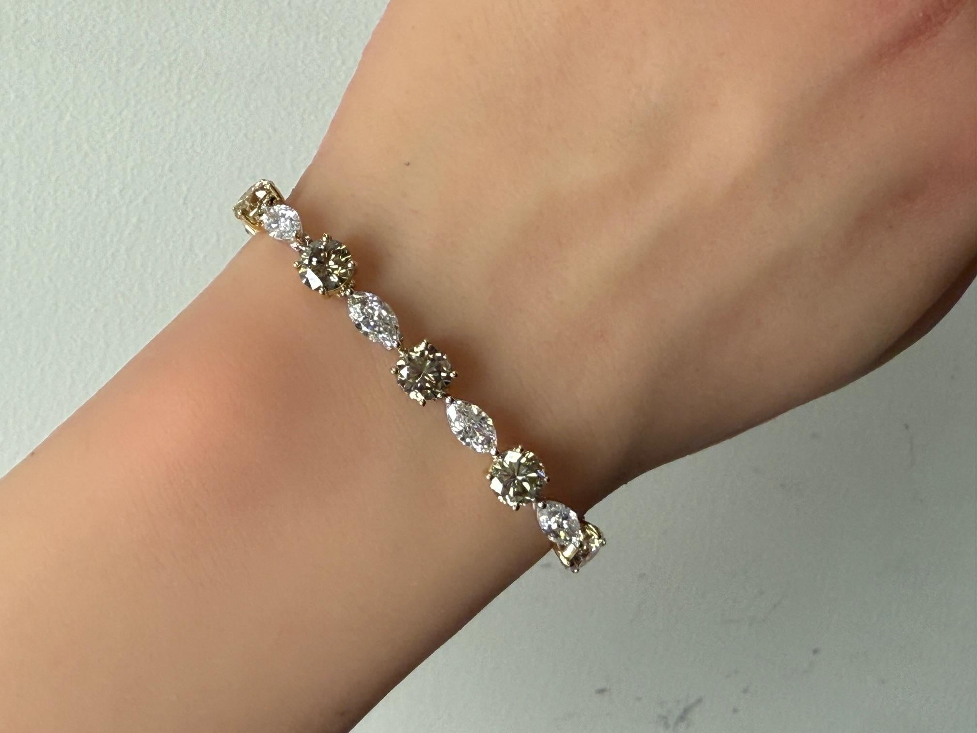 De las mujeres 17,19 ct. Brazalete de tenis con diamantes talla marquesa y redondos brillantes marrones en 14KG en venta