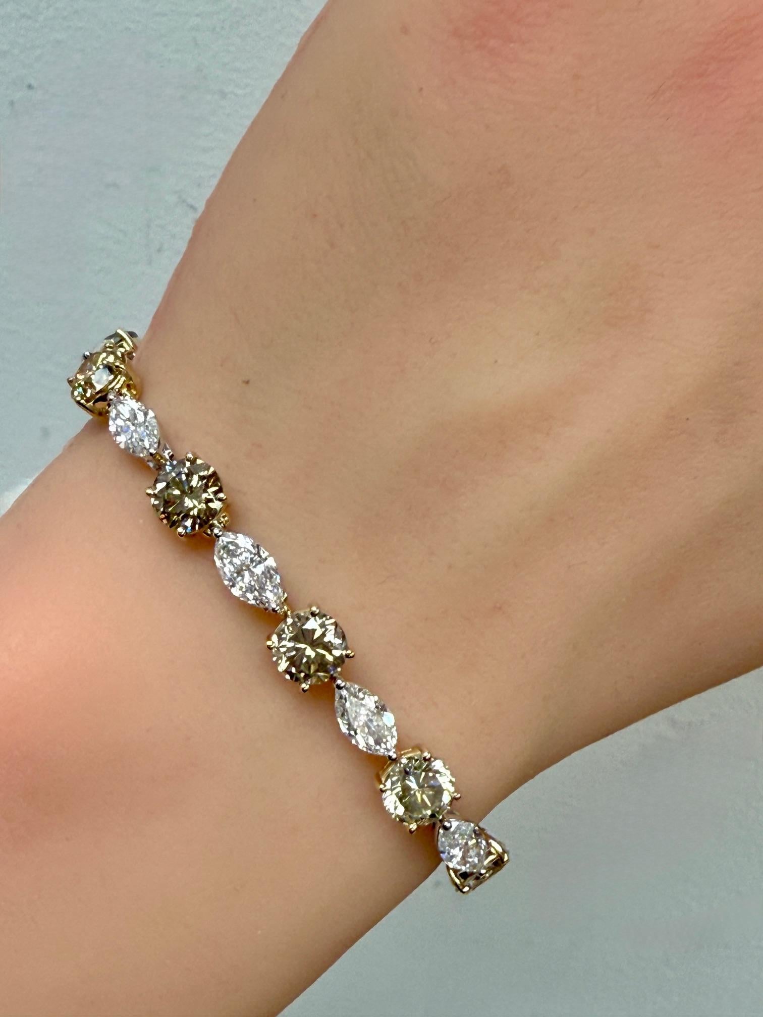 17,19 ct. Brazalete de tenis con diamantes talla marquesa y redondos brillantes marrones en 14KG en venta 1