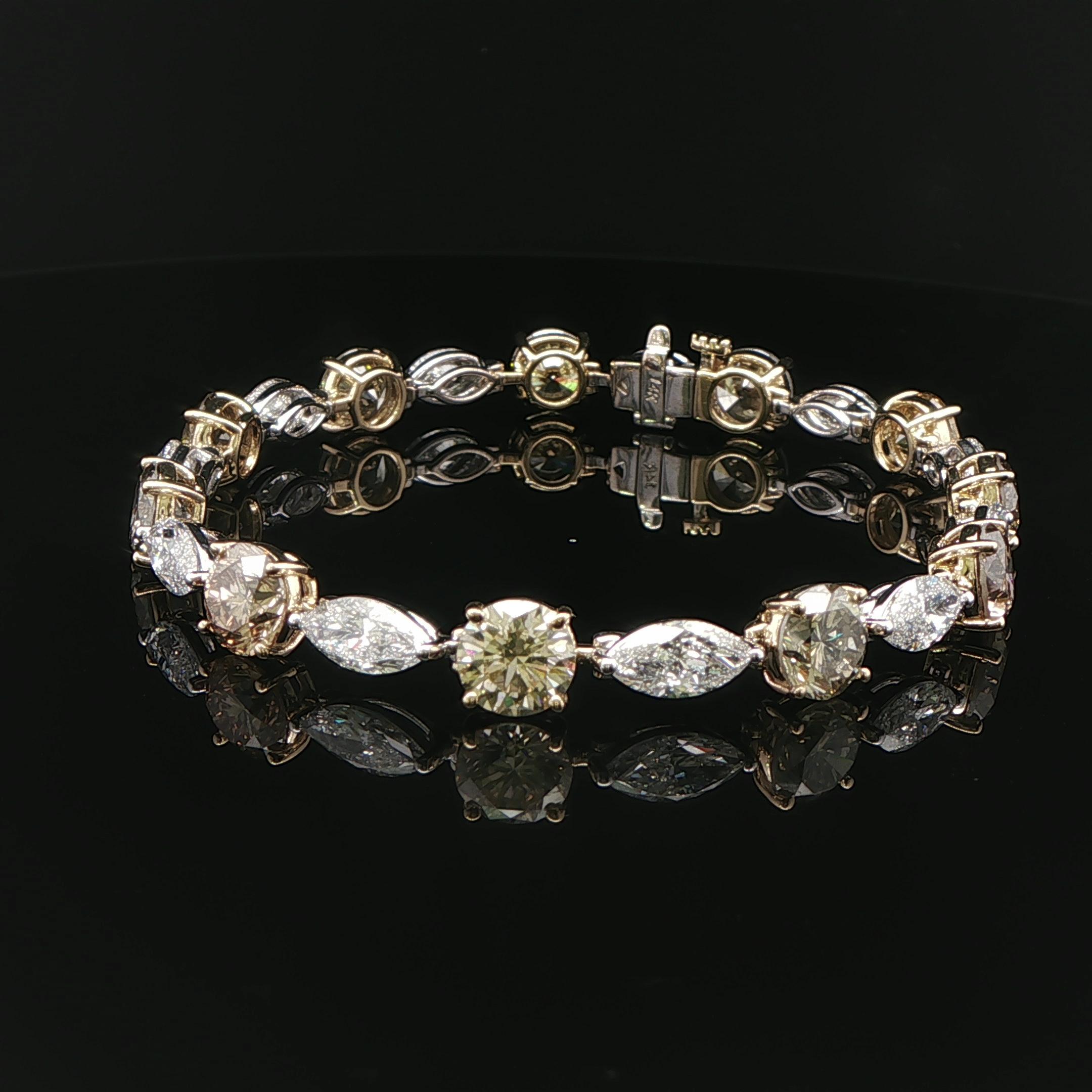 17,19 ct. Brazalete de tenis con diamantes talla marquesa y redondos brillantes marrones en 14KG en venta 2