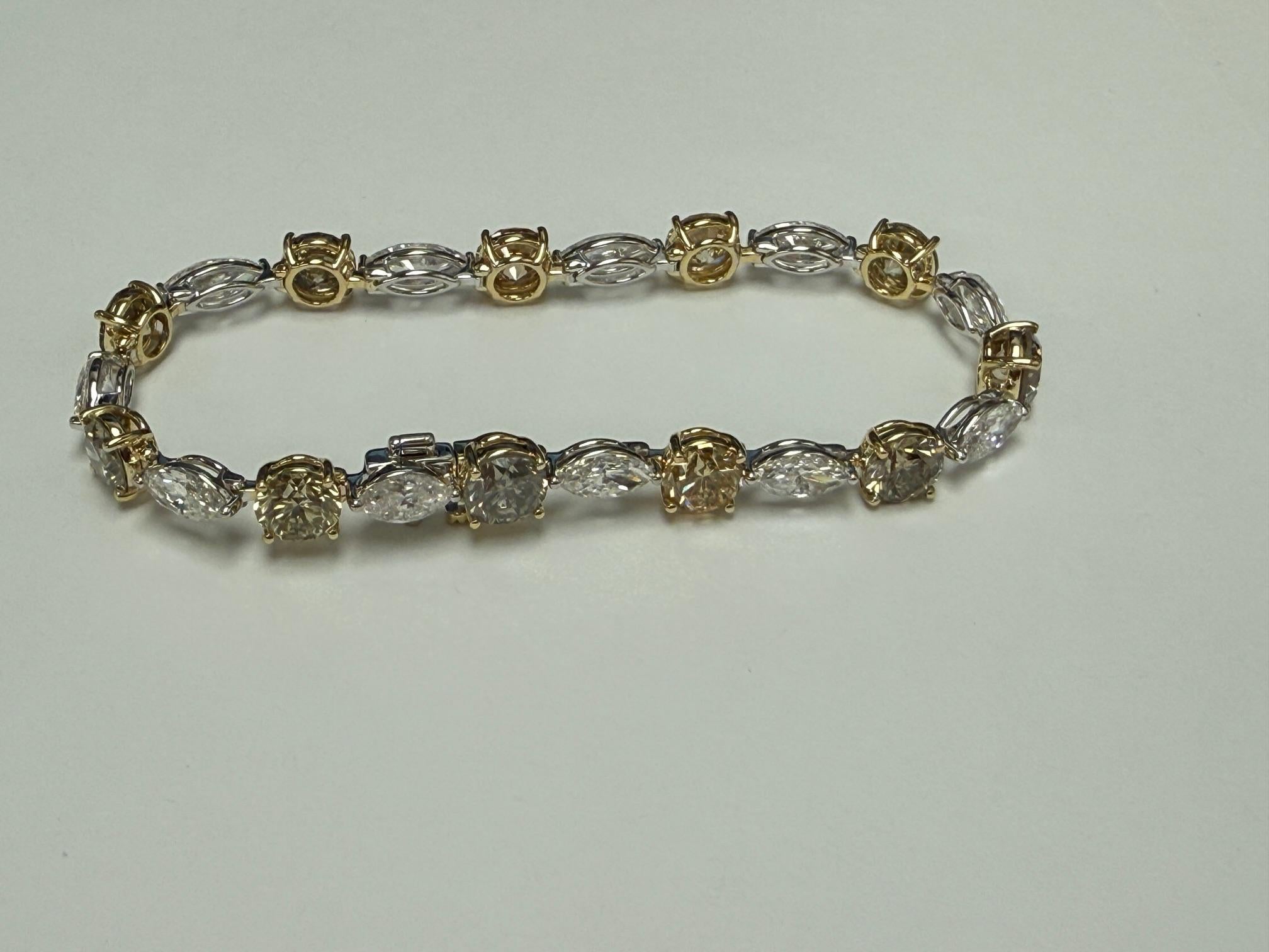 17,19 ct. Brazalete de tenis con diamantes talla marquesa y redondos brillantes marrones en 14KG en venta 3