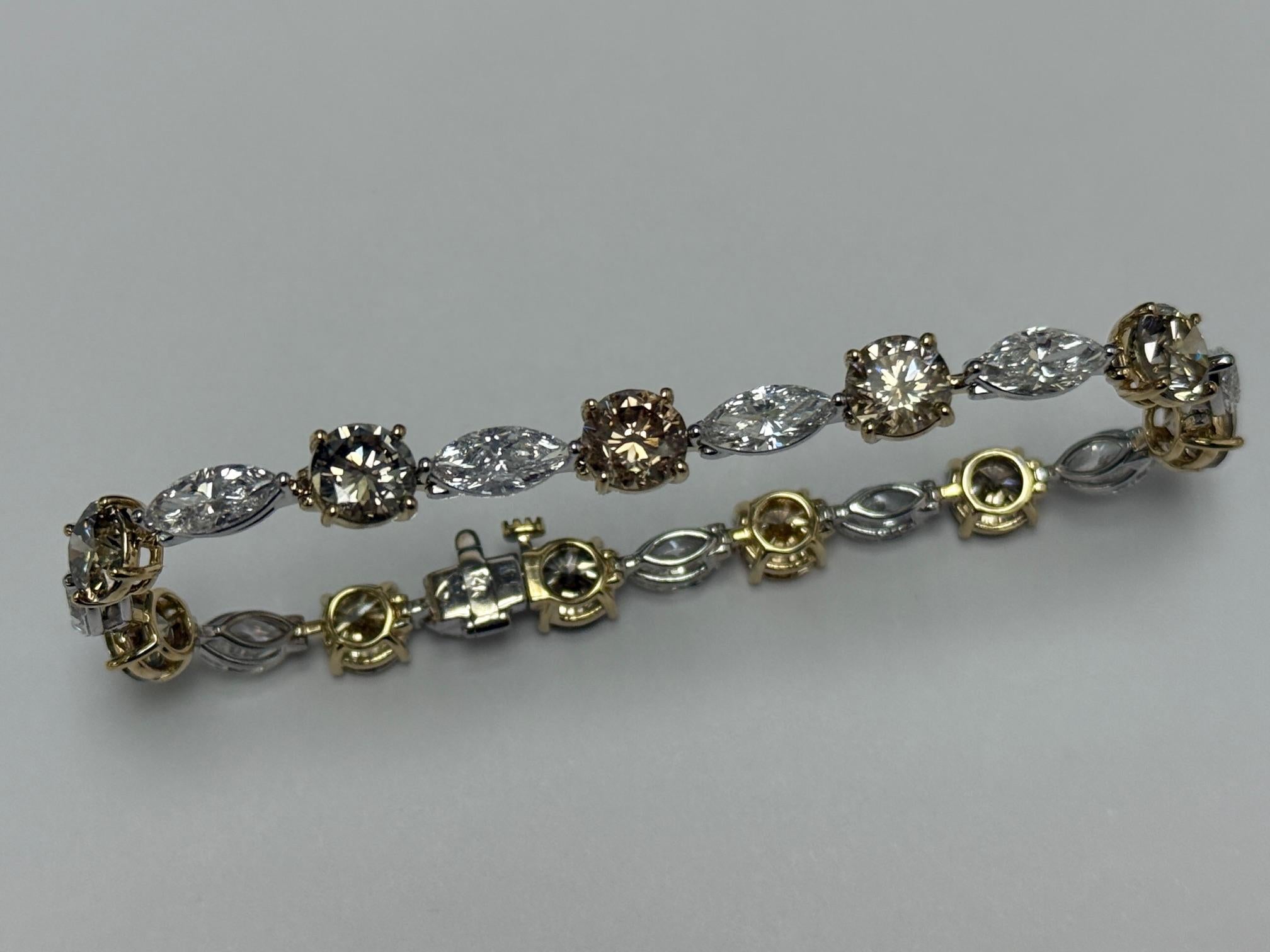 17,19 ct. Brazalete de tenis con diamantes talla marquesa y redondos brillantes marrones en 14KG en venta 4