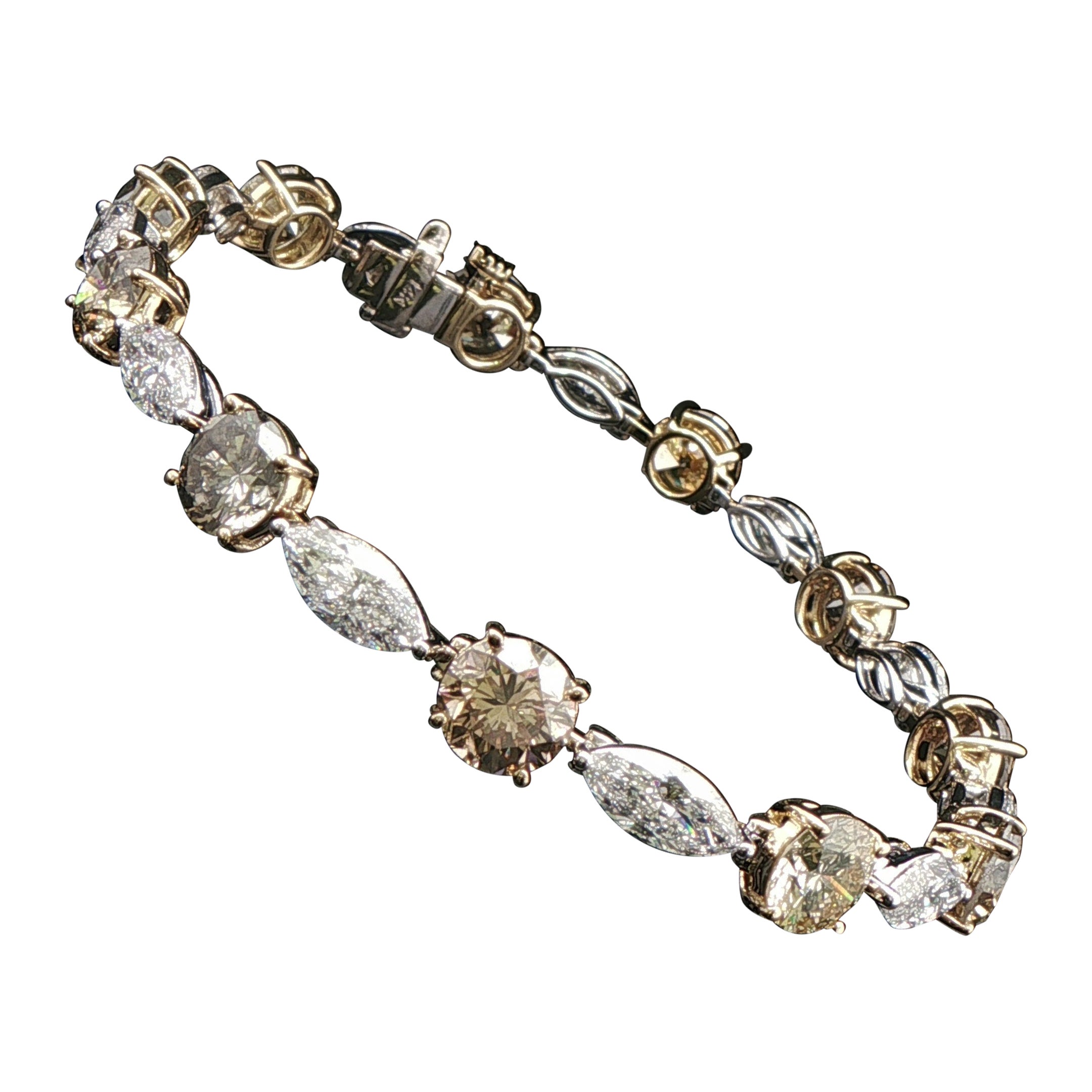 17,19 ct. Brazalete de tenis con diamantes talla marquesa y redondos brillantes marrones en 14KG en venta