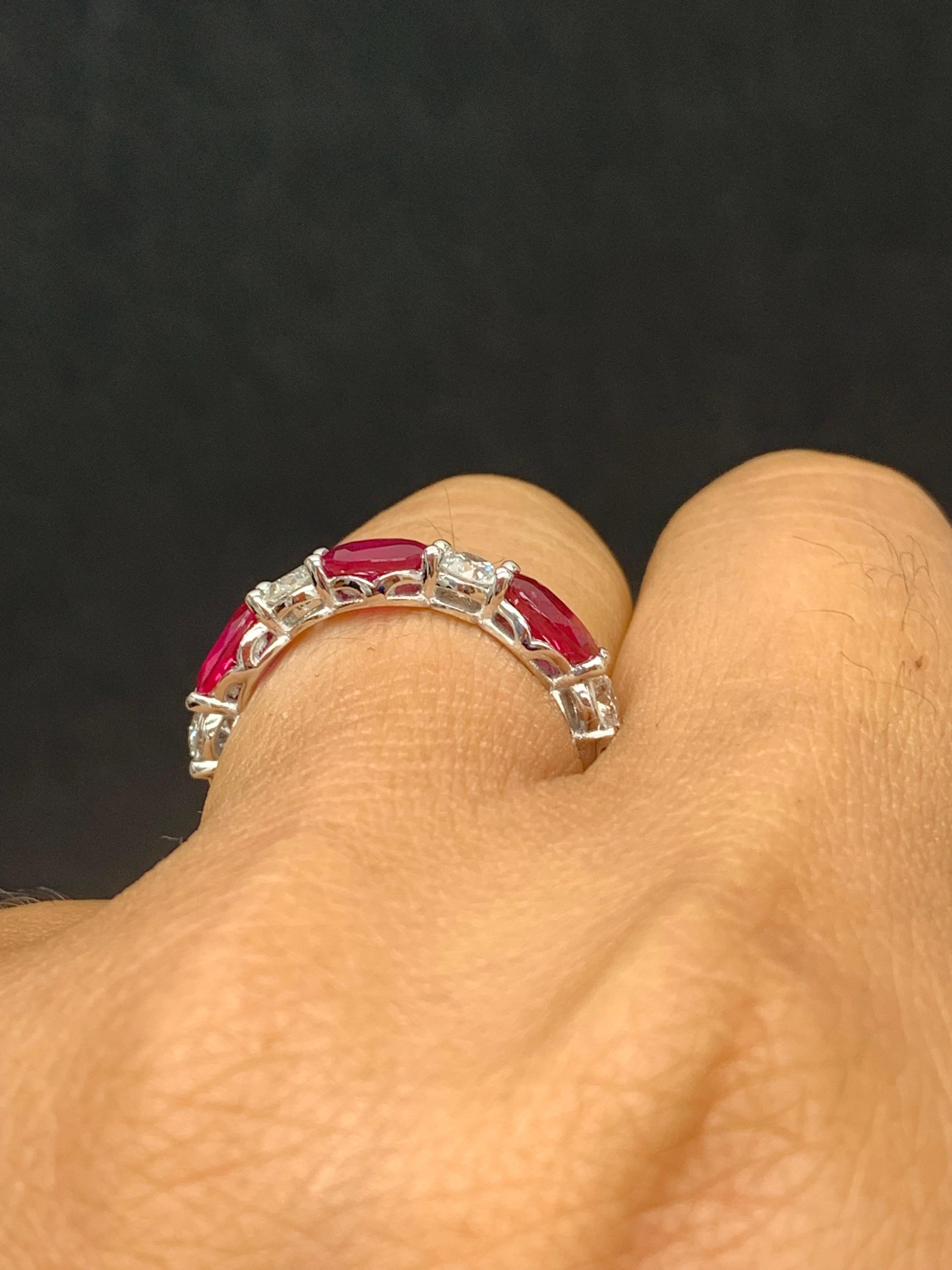 1.71 Carat Oval Cut Ruby and Diamond Band in 14K White Gold For Sale 5