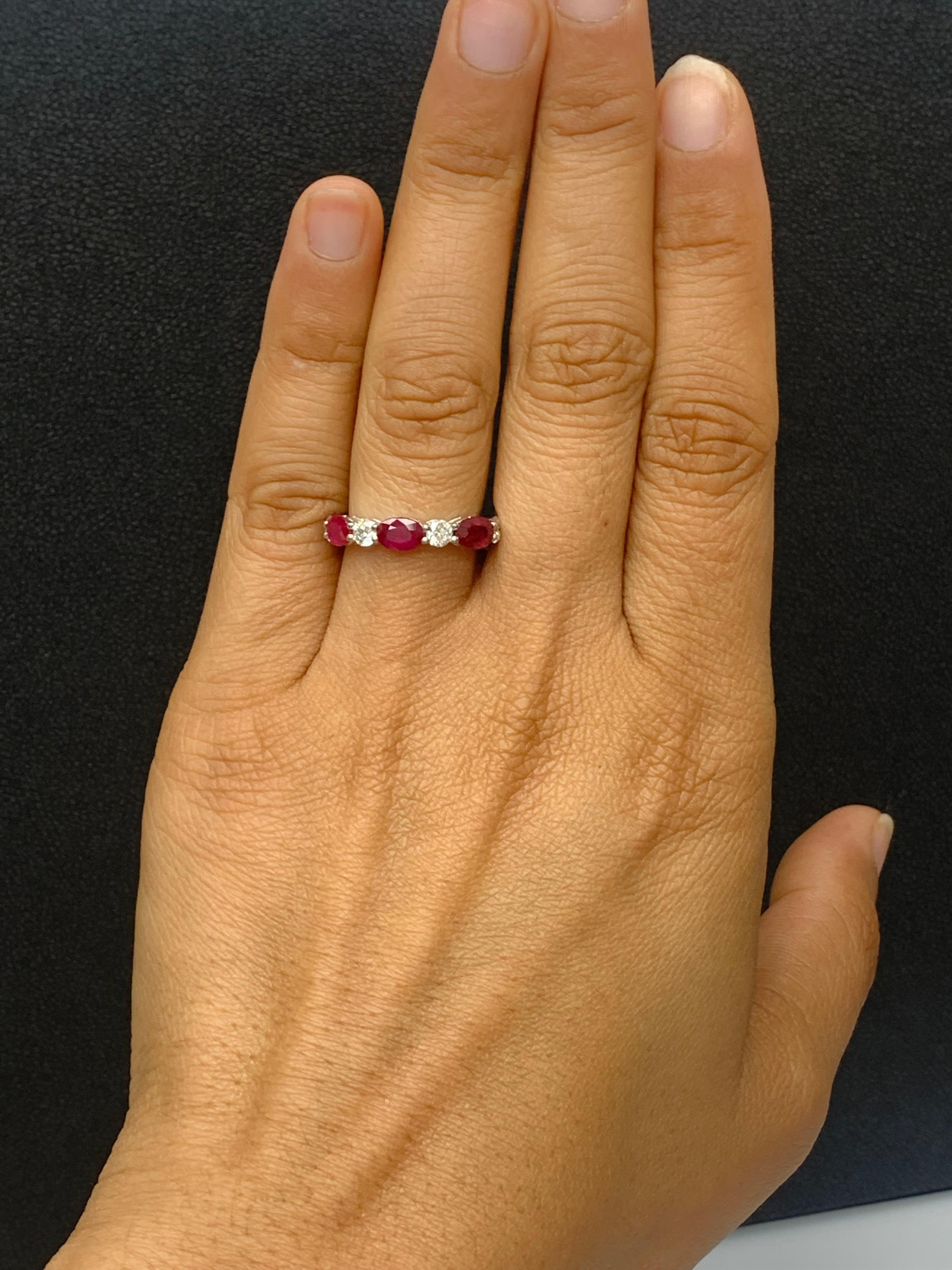 1.71 Carat Oval Cut Ruby and Diamond Band in 14K White Gold In New Condition For Sale In NEW YORK, NY