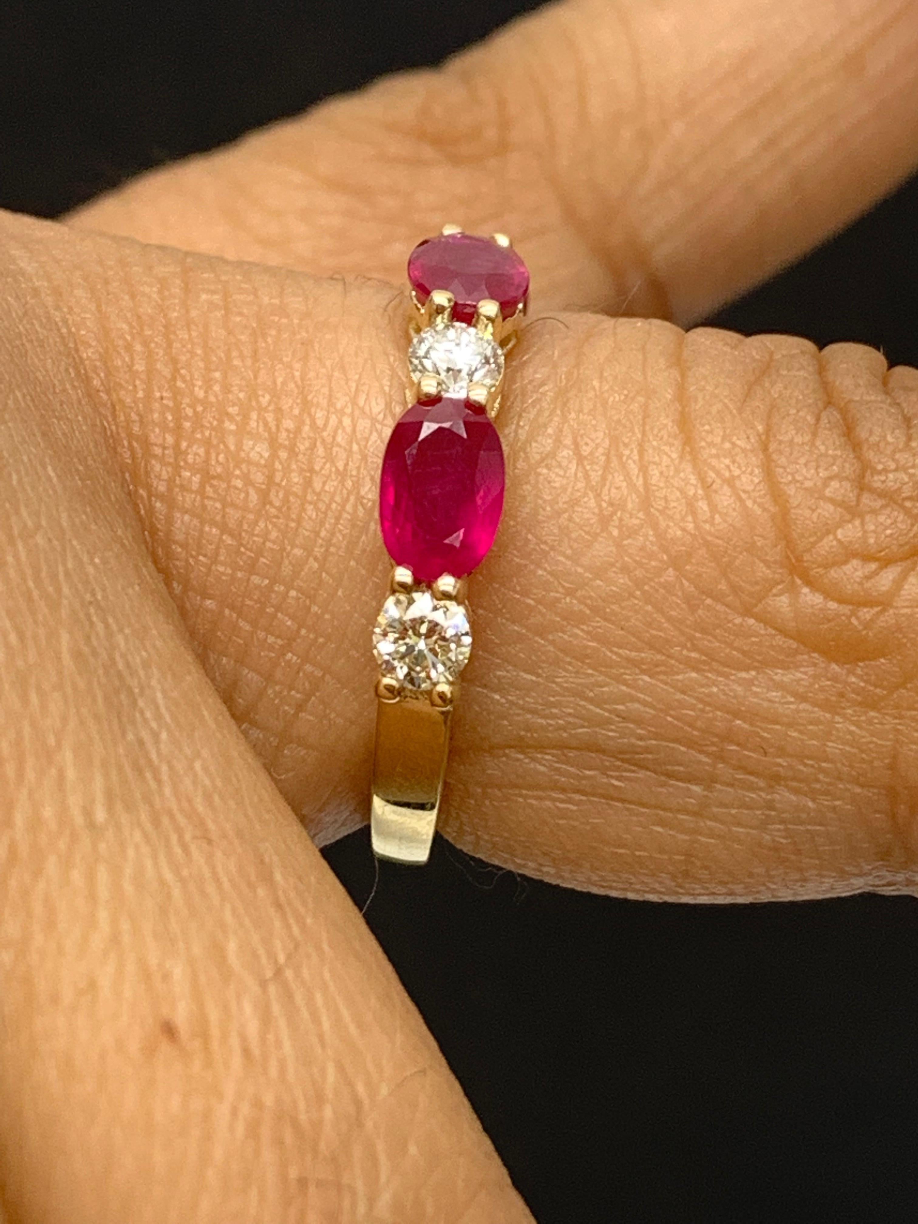 1.71 Carat Oval Cut Ruby and Diamond Band in 14K Yellow Gold For Sale 5