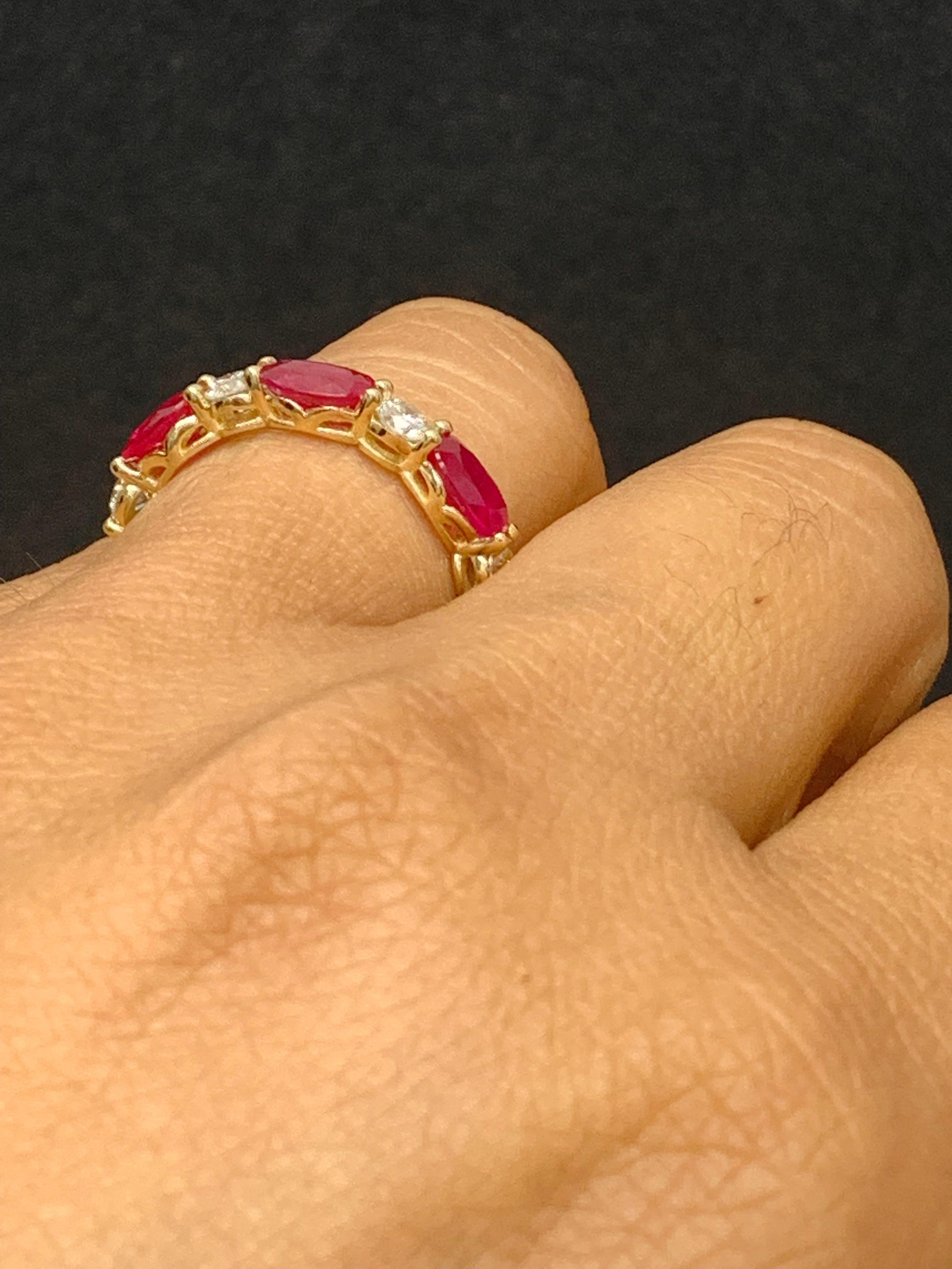1.71 Carat Oval Cut Ruby and Diamond Band in 14K Yellow Gold For Sale 6