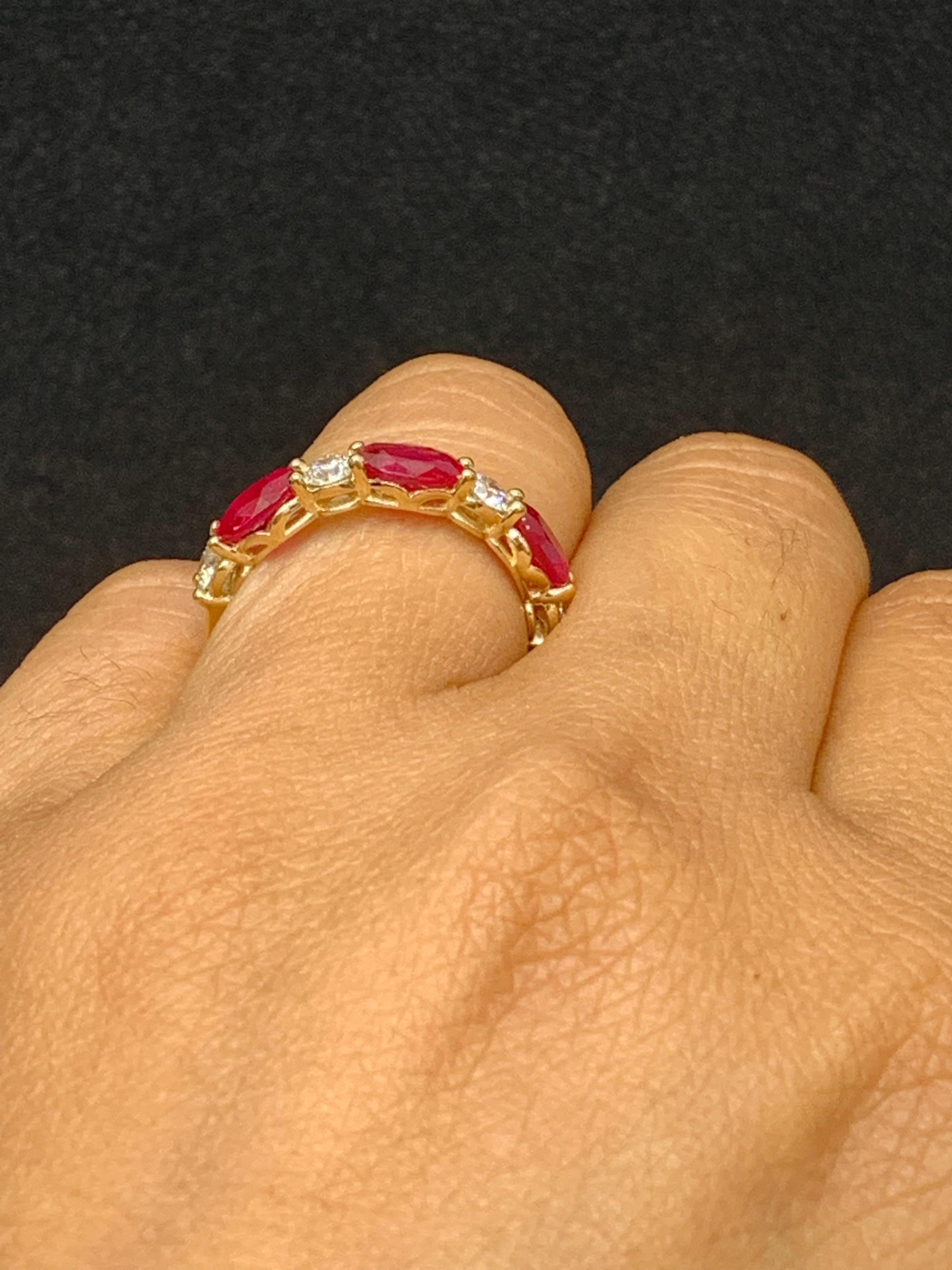 1.71 Carat Oval Cut Ruby and Diamond Band in 14K Yellow Gold For Sale 7