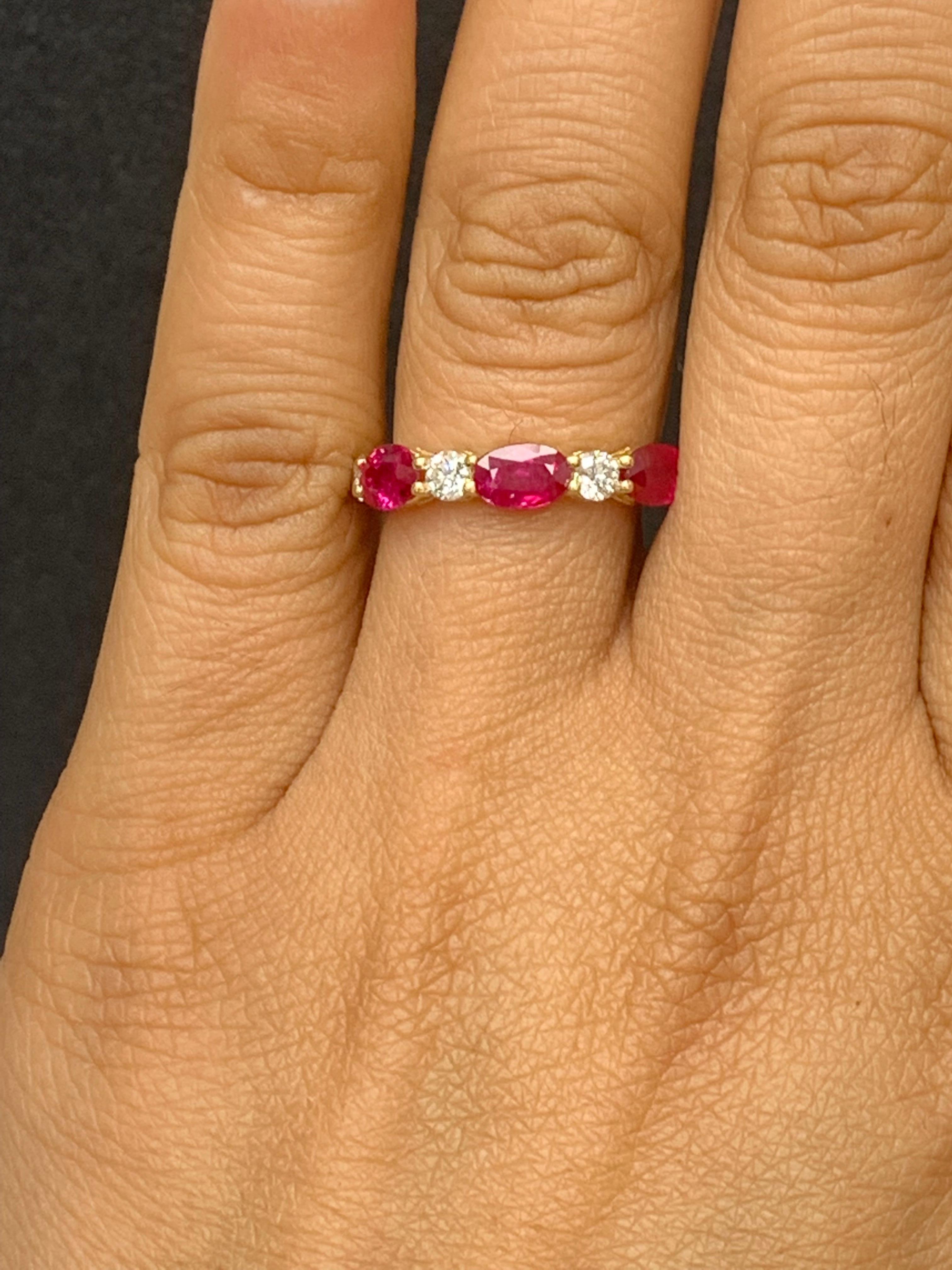 1.71 Carat Oval Cut Ruby and Diamond Band in 14K Yellow Gold For Sale 1