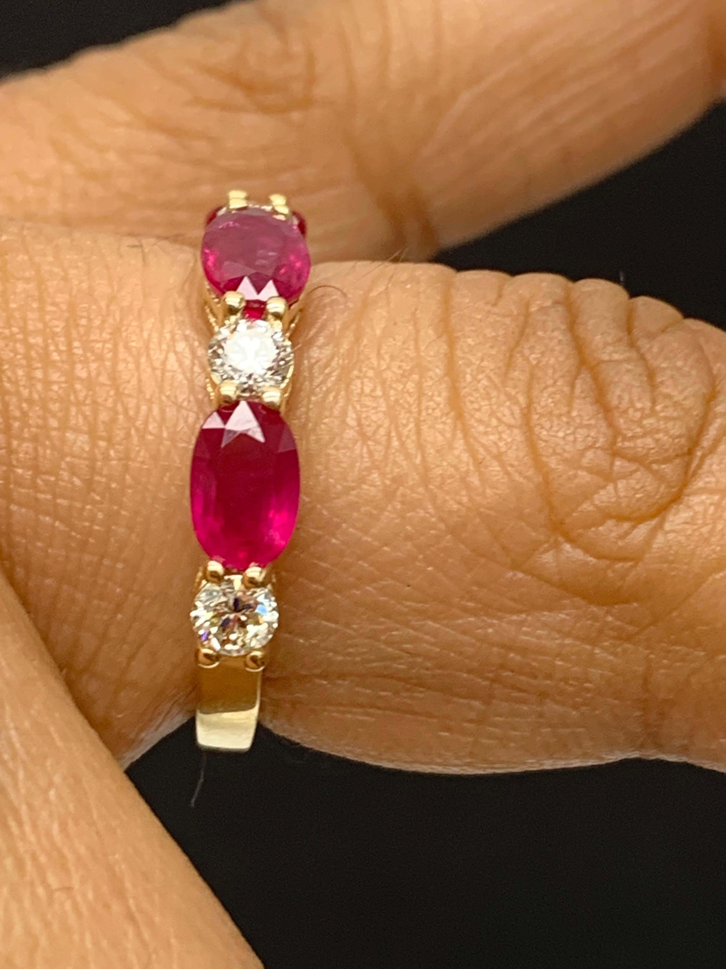 1.71 Carat Oval Cut Ruby and Diamond Band in 14K Yellow Gold For Sale 4