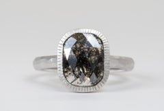 1.71ct Clear Black Salt and Pepper Diamond Bezel Set 14K Gold Engagement Ring