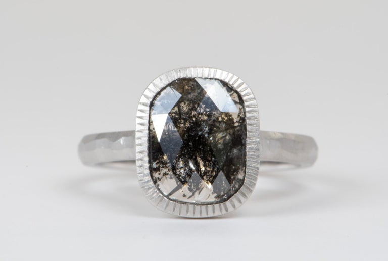 1.71ct Clear Black Salt and Pepper Diamond Bezel Set 14K Gold