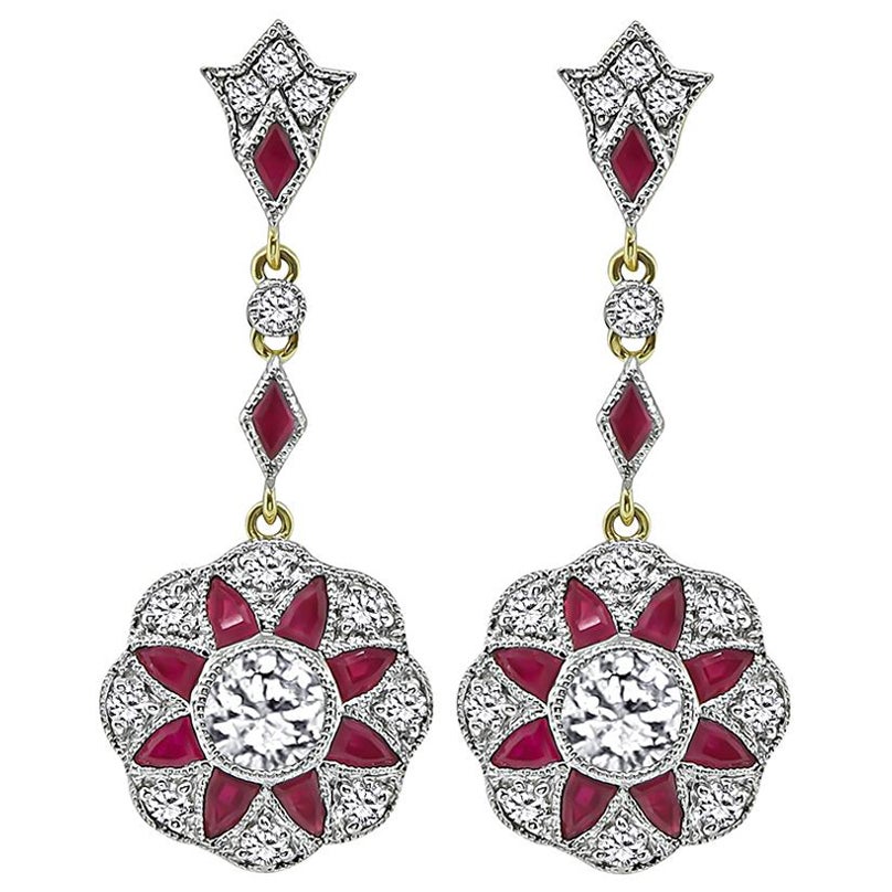Boucles d'oreilles pendantes 1,71ct diamant 1,98ct rubis