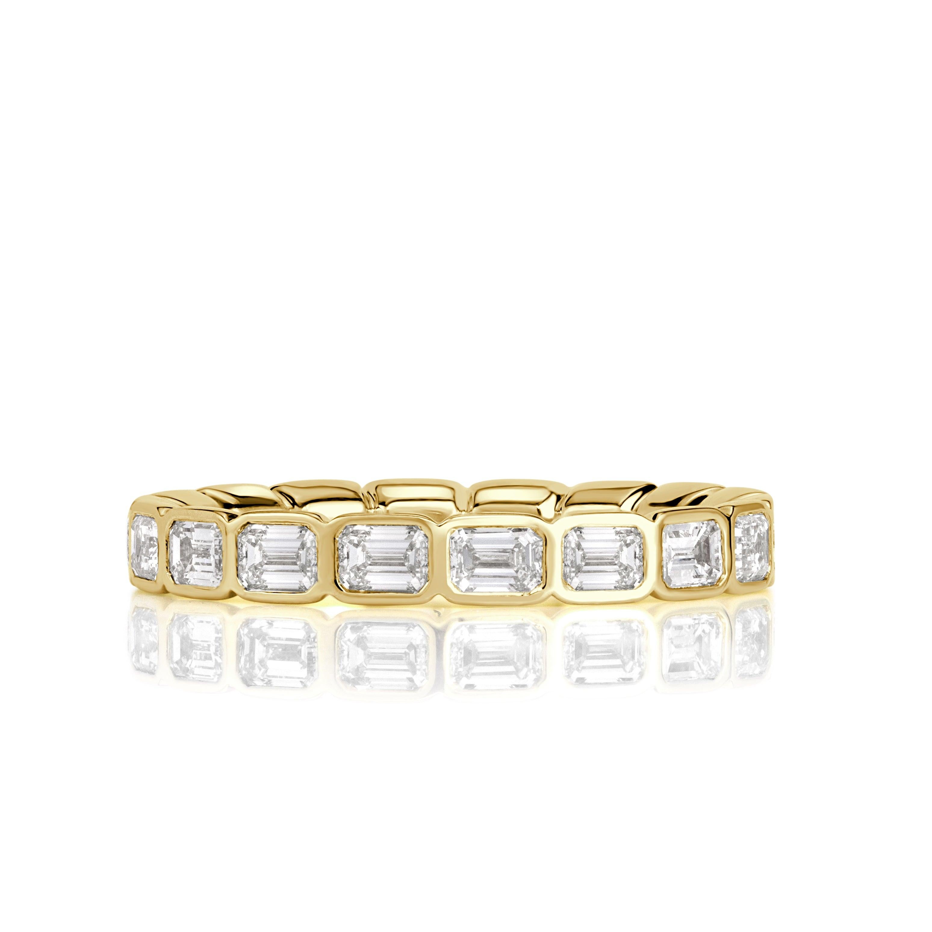 1.71ct Emerald Cut Diamond Bezel Set Eternity Band in 18K Yellow Gold For Sale