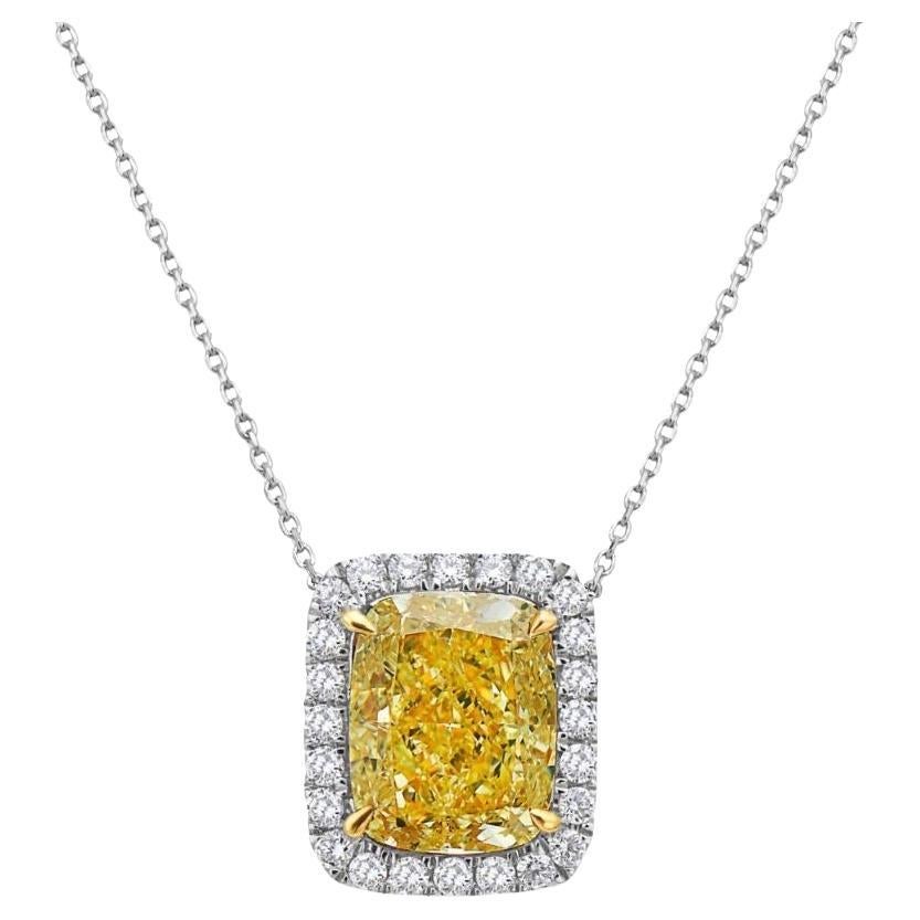 1.71ct Light Yellow Radiant in Diamond Halo Pendant Necklace For Sale