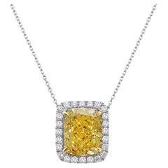 1.71ct Light Yellow Radiant in Diamond Halo Pendant Necklace