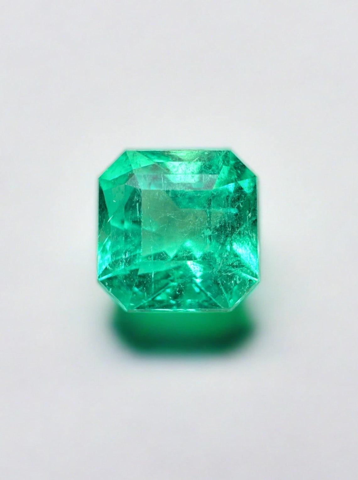 1.71ct Vivid Bluish Green Asscher Cut Colombian Gem 7x7 Genuine May Birthstone (pierre de naissance de mai)