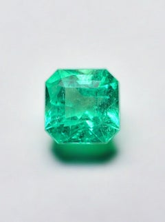 1,71 ct Gema colombiana vívida verde azulada talla Asscher 7x7 genuina del mes de mayo