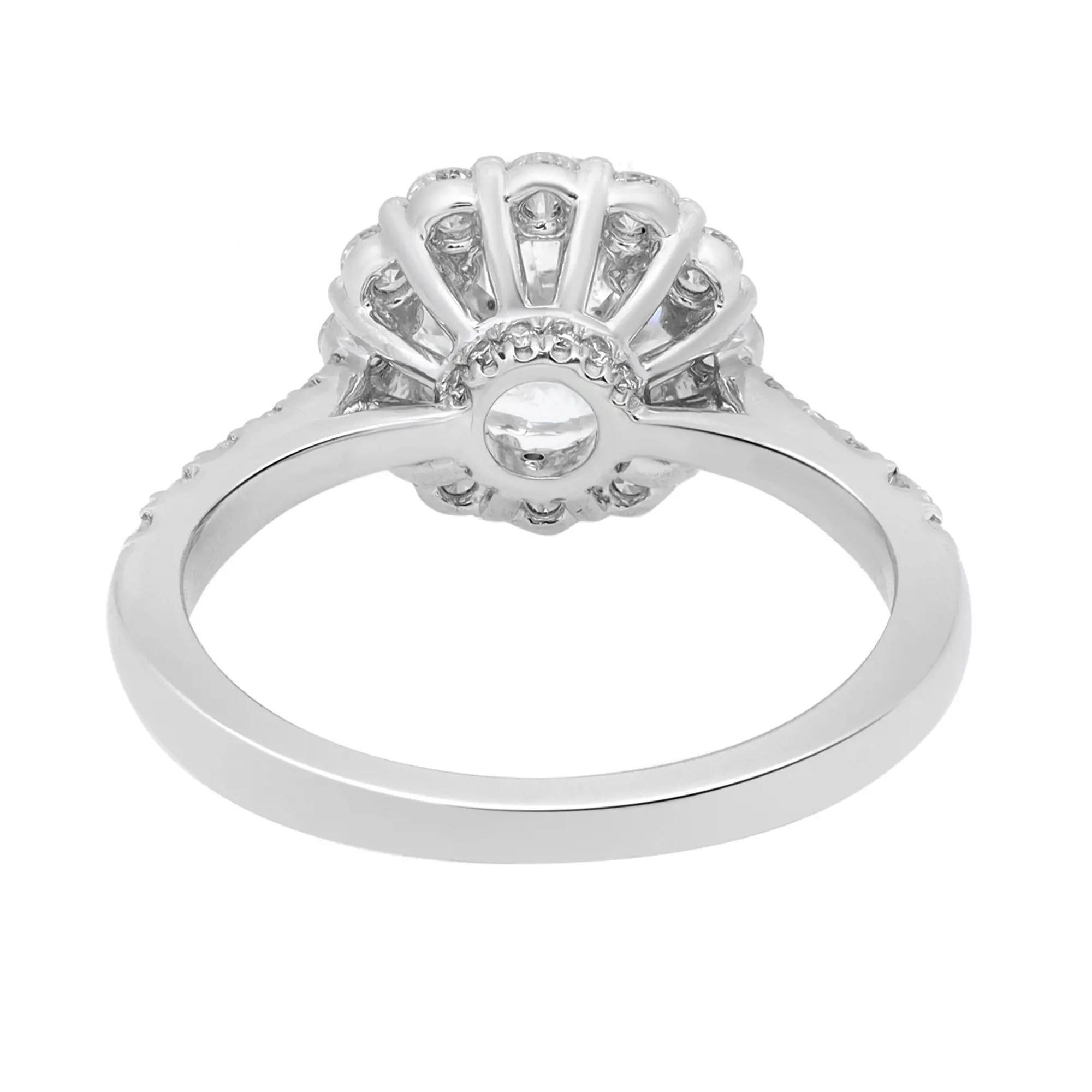 1.71 Carat Prong Set Round Cut Diamond Halo Engagement Ring 18k White Gold In New Condition For Sale In New York, NY