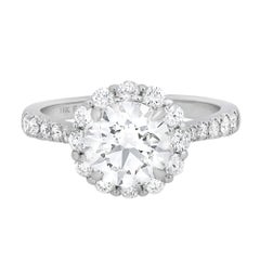 1.71 Carat Prong Set Round Cut Diamond Halo Engagement Ring 18k White Gold