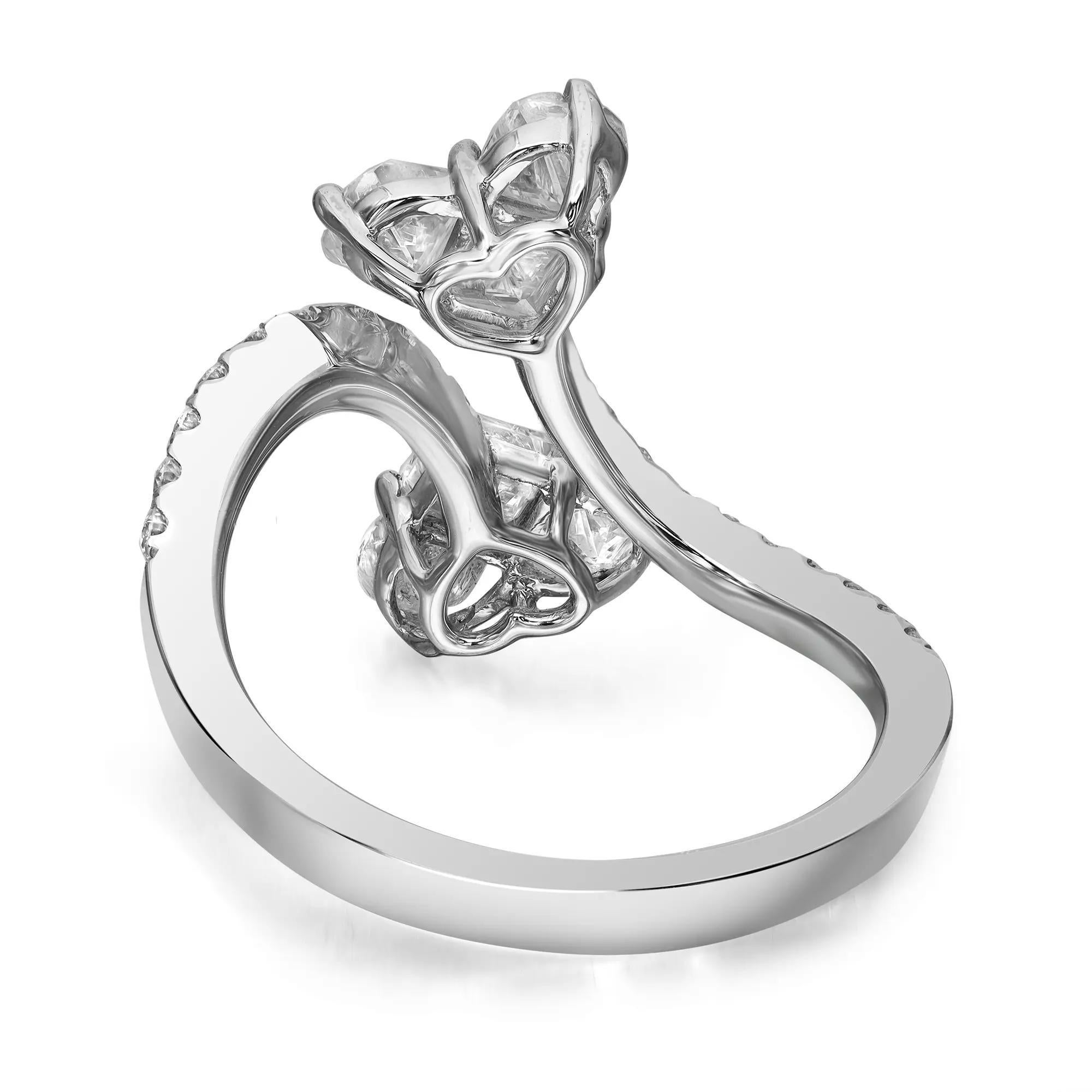 1.71cttw Princess Cut Round Diamond Hearts Cocktail Ring 18k White Gold In New Condition For Sale In New York, NY