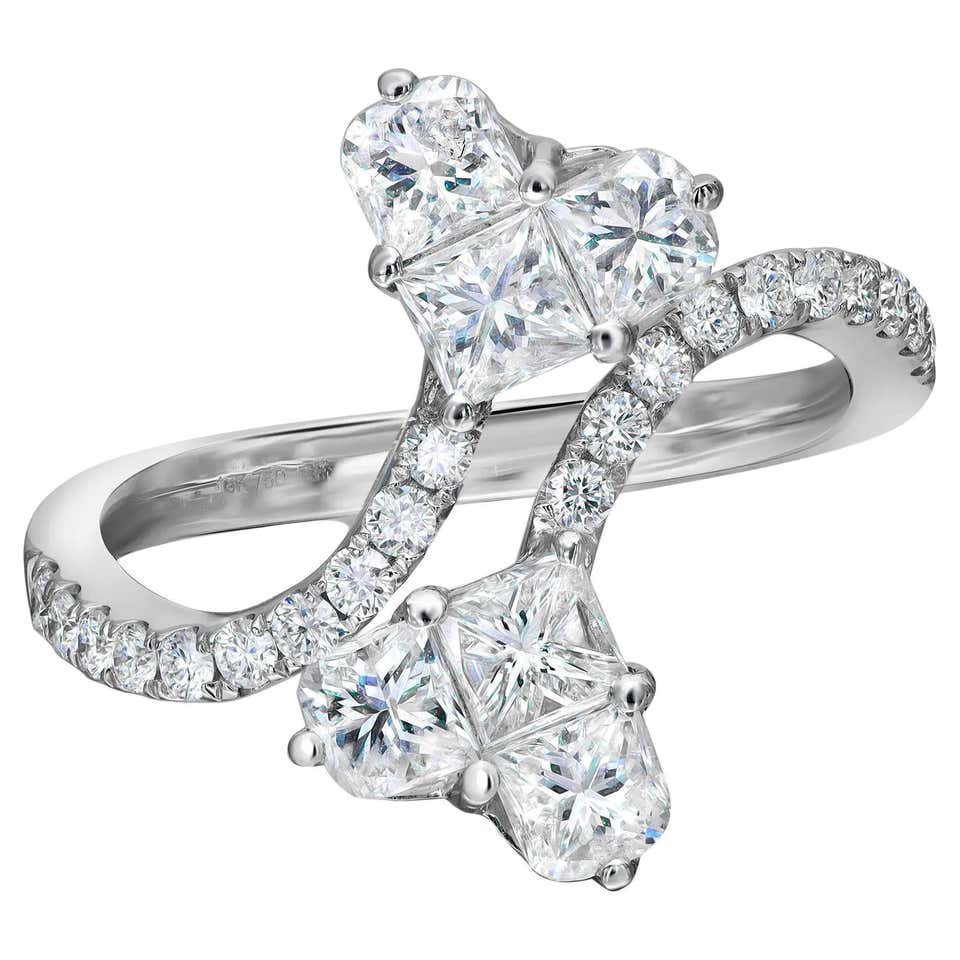 Modren Dinner Rings 1.71cttw Princess Cut Round Diamond Hearts Cocktail Ring 18k White Gold ...