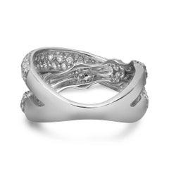 1.71Ctw Pave Set Round Cut Diamond Crossover Band Ring 18K White Gold Size 6.75