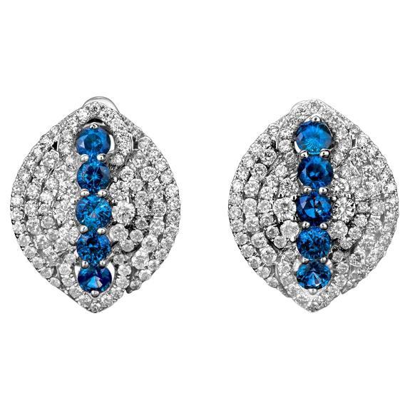 1.71ctw Round Blue Sapphire with 1.71ctw Micropave Diamond Earrings For Sale
