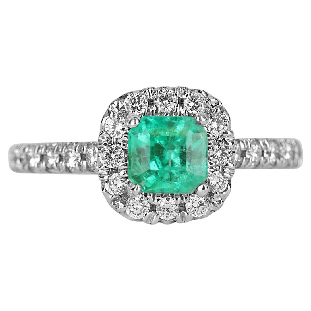 1.71tcw 14K Colombian Emerald-Asscher Cut & Diamond Engagement Ring Gift For Sale