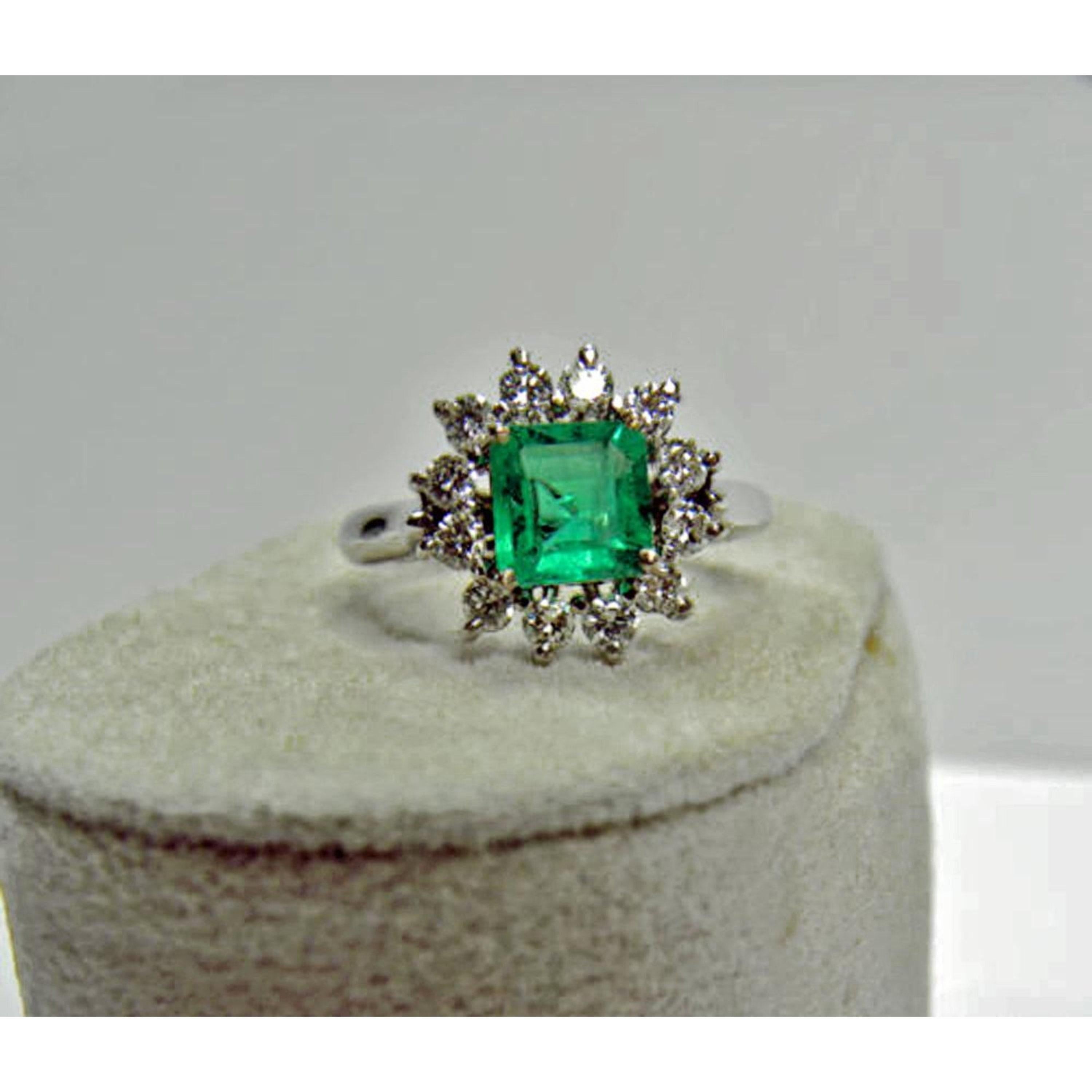 For Sale:  1.72 Carat Antique Fine Emerald Diamonds Engagement Ring 2