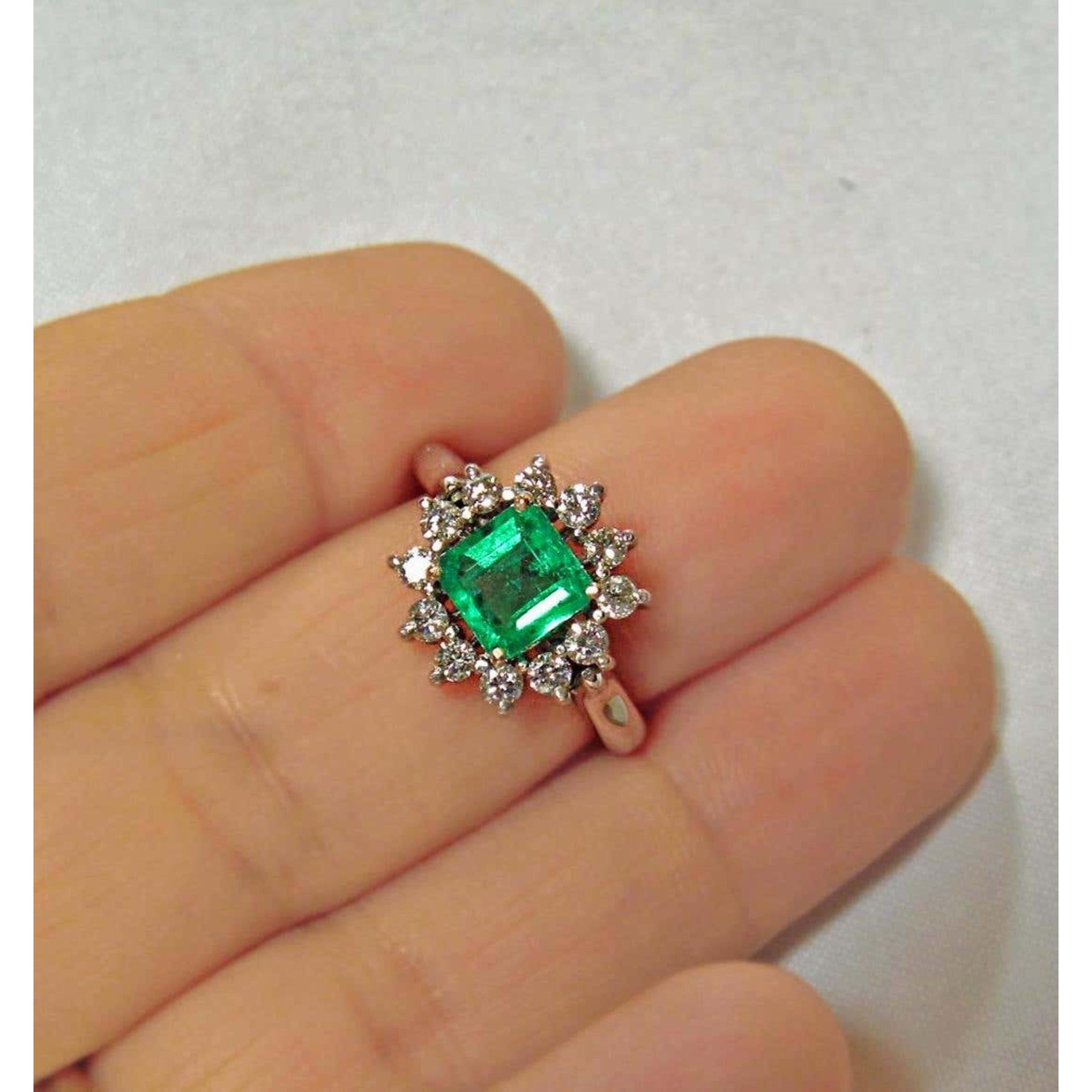 For Sale:  1.72 Carat Antique Fine Emerald Diamonds Engagement Ring 3