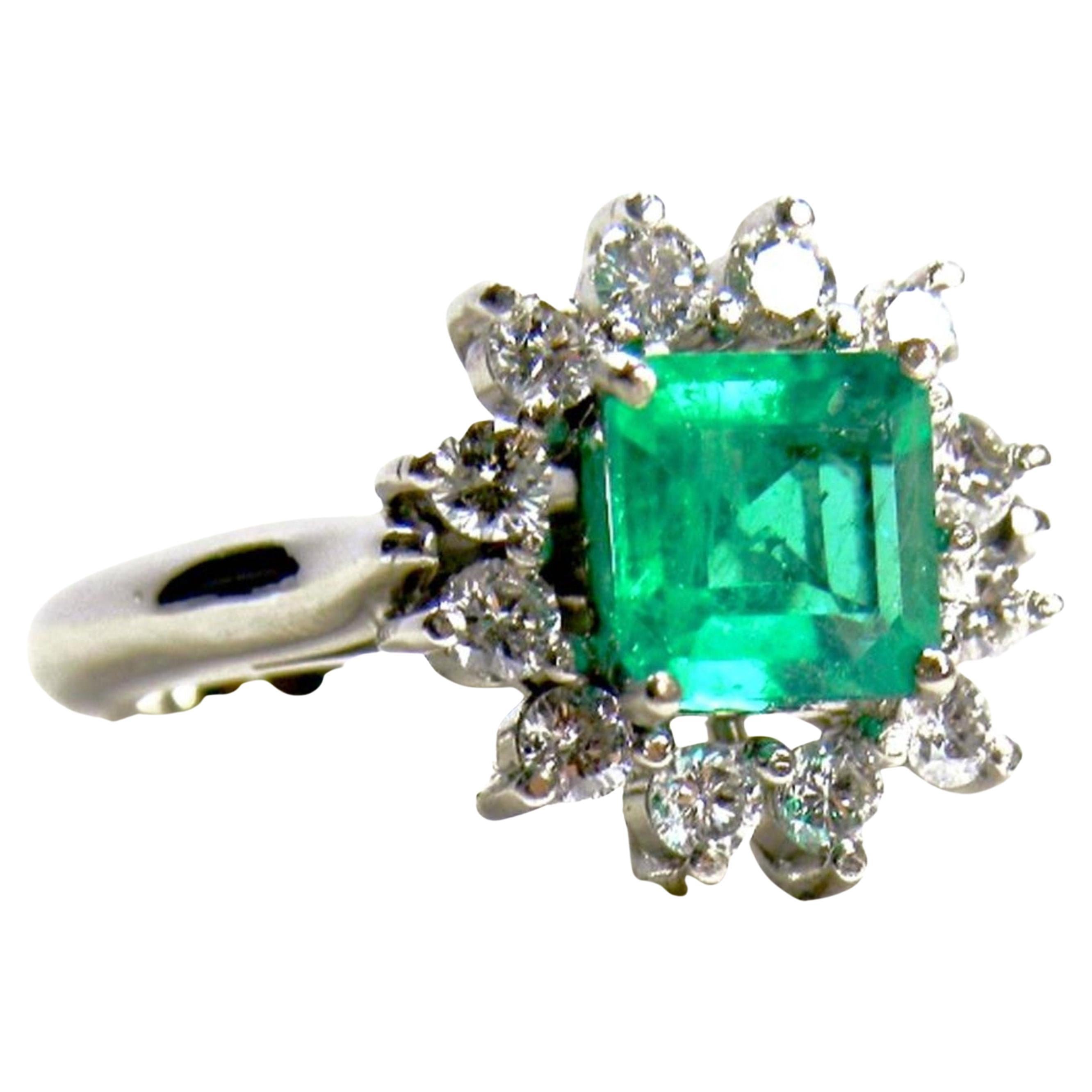 For Sale:  1.72 Carat Antique Fine Emerald Diamonds Engagement Ring