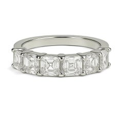 1.72 Carat Asscher Cut Diamond Halfway Band in Platinum, Size 6