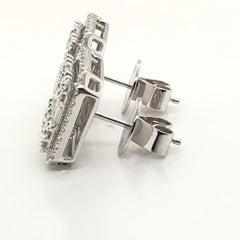 1.72 Carat Baguette and Round Diamond Earrings with Round Halos