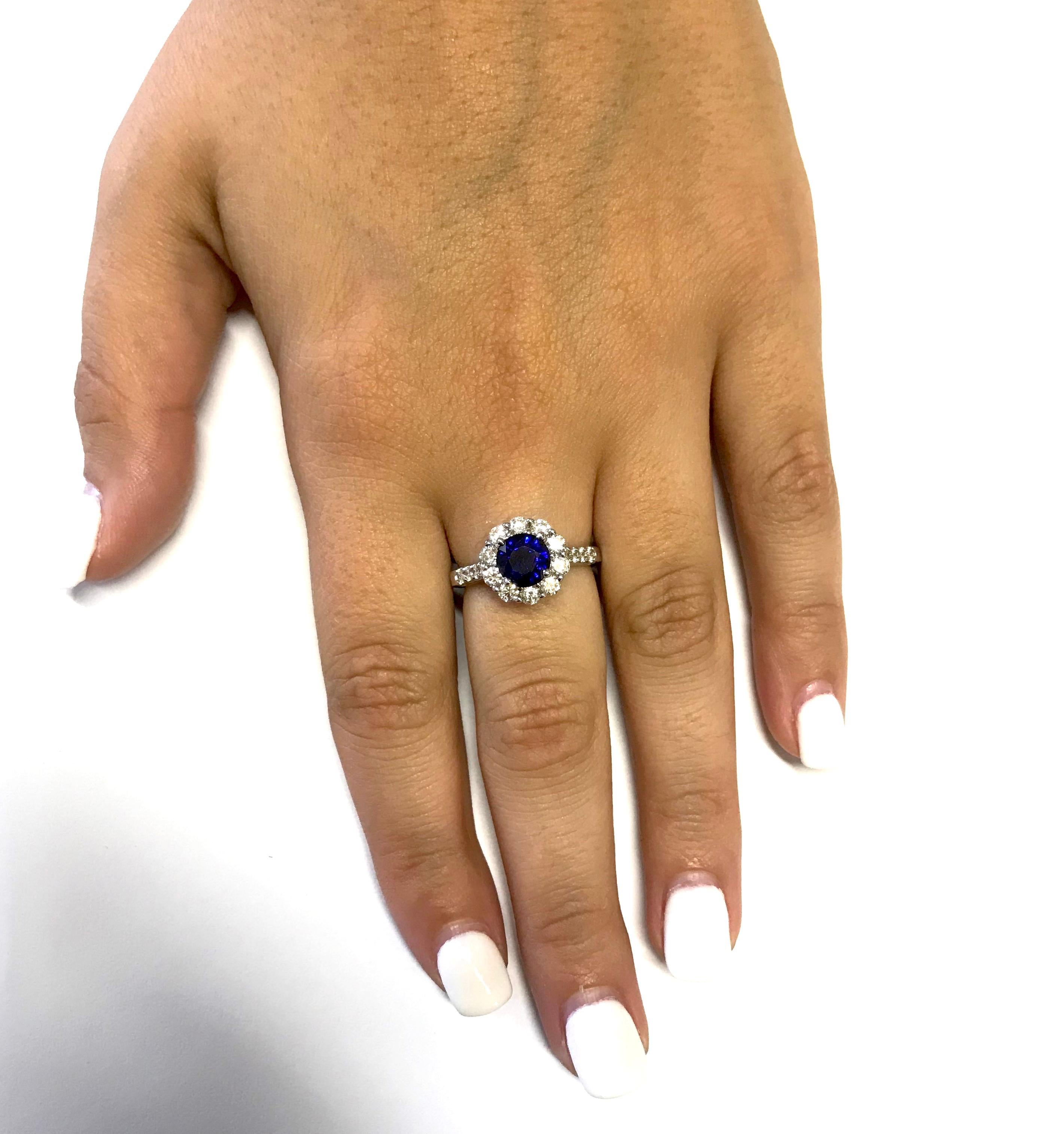 Round Cut 1.72 Carat Blue Sapphire and 0.93 Carat White Diamond Ring