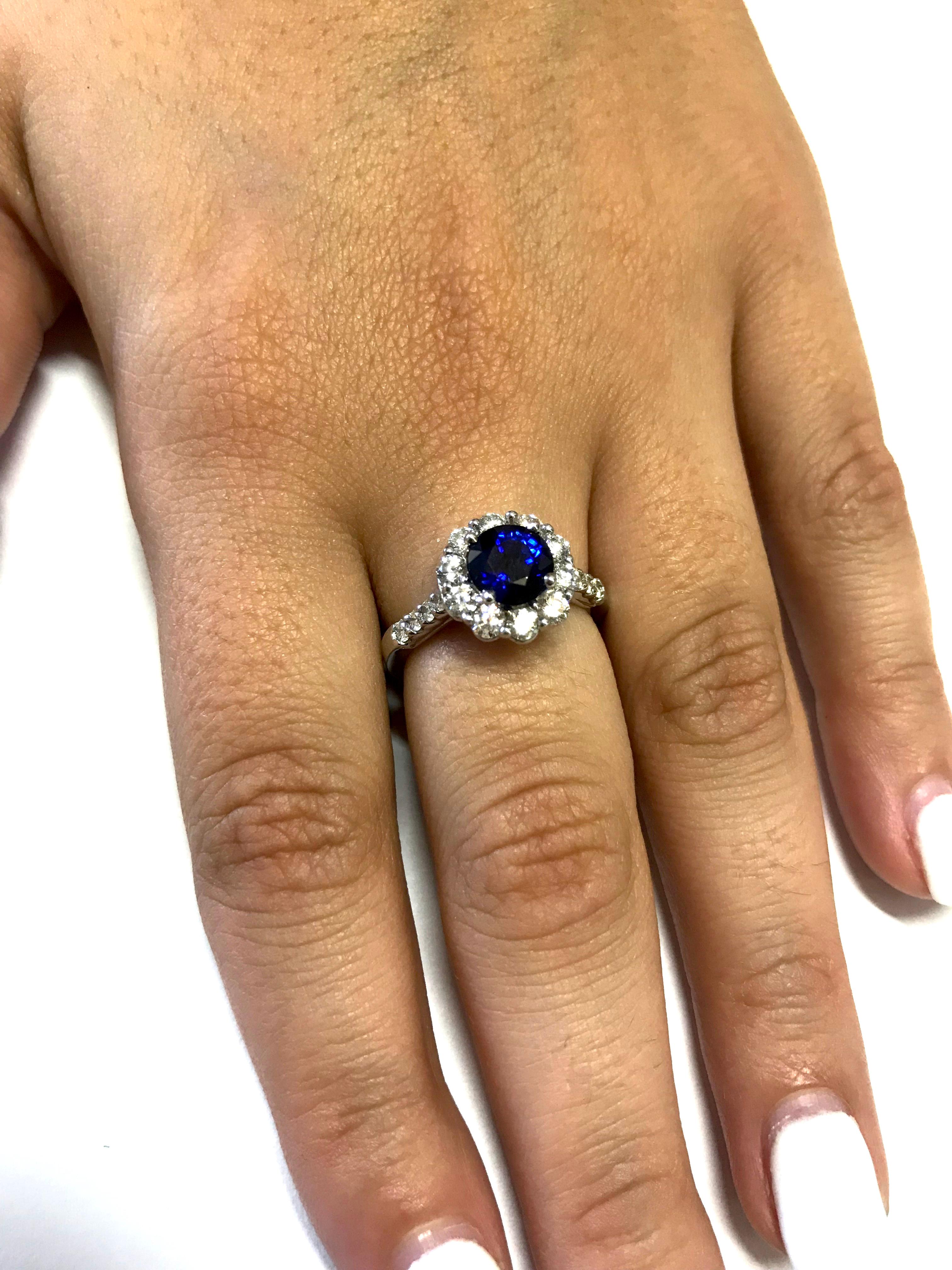 Women's 1.72 Carat Blue Sapphire and 0.93 Carat White Diamond Ring