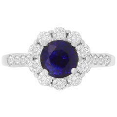 1.72 Carat Blue Sapphire and 0.93 Carat White Diamond Ring