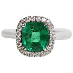 1.72 Carat Cushion Green Emerald Set in 18 Karat White Gold