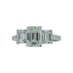 1.72 Carat Emerald Cut Diamond  18 Carat White Gold Three-Stone Ring