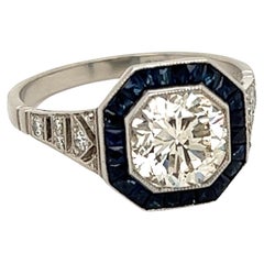 1.72 Carat Diamond and Sapphire Platinum Ring Estate Fine Jewelry