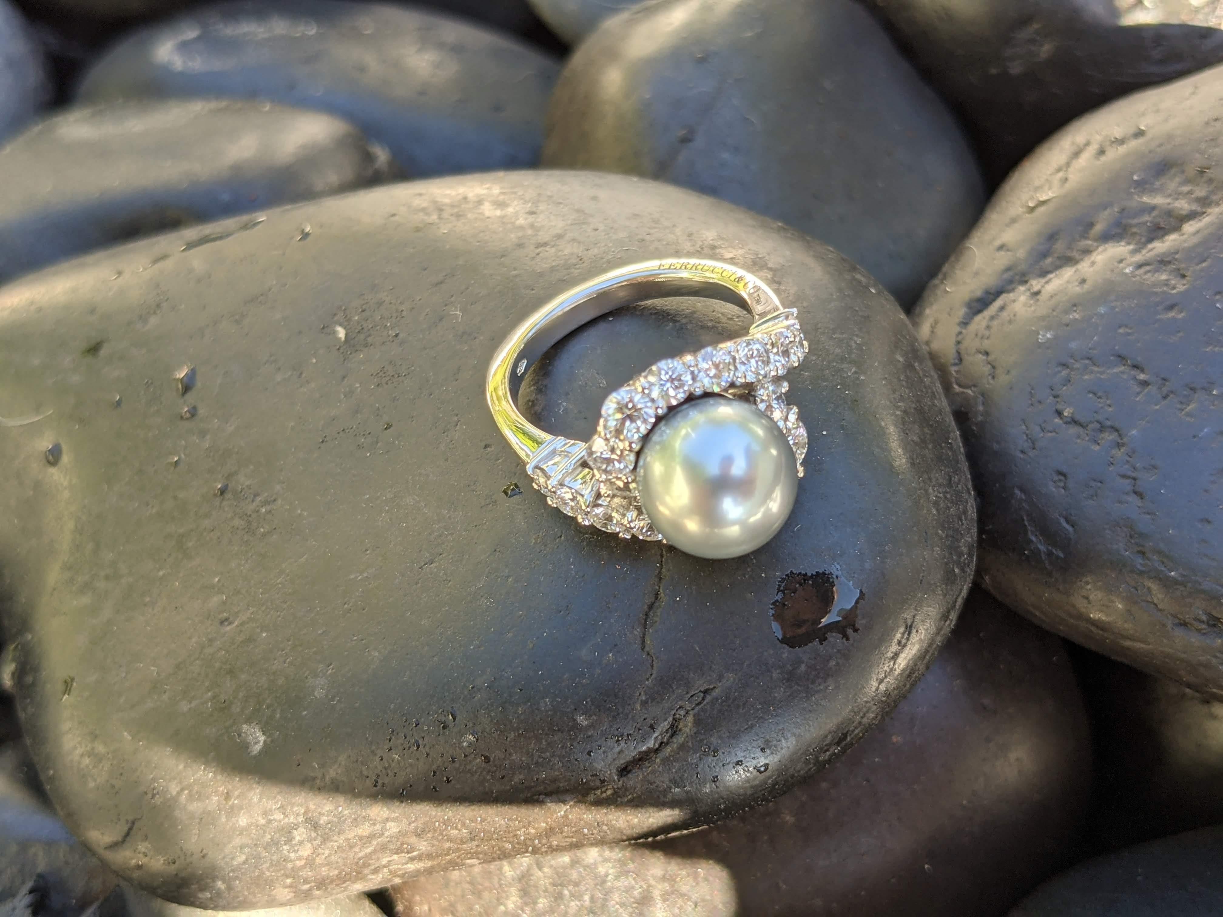 1.72 Karat Diamant und silbergrauer Tahiti-Perlen-Diamantenring aus 18 Karat Gold im Angebot 4