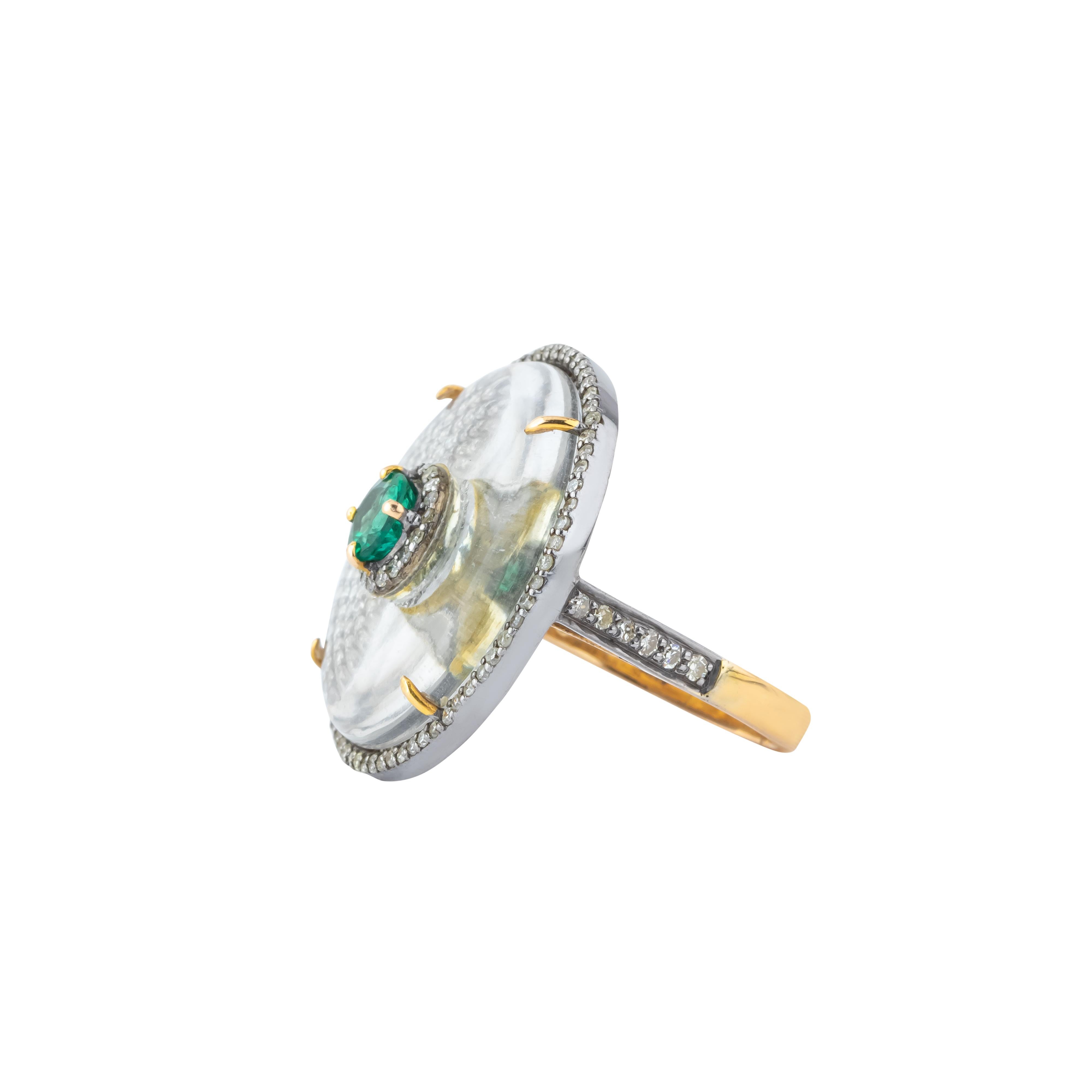 17,2 Karat Diamant, Kristall und Smaragd-Cluster-Ring (Rundschliff) im Angebot