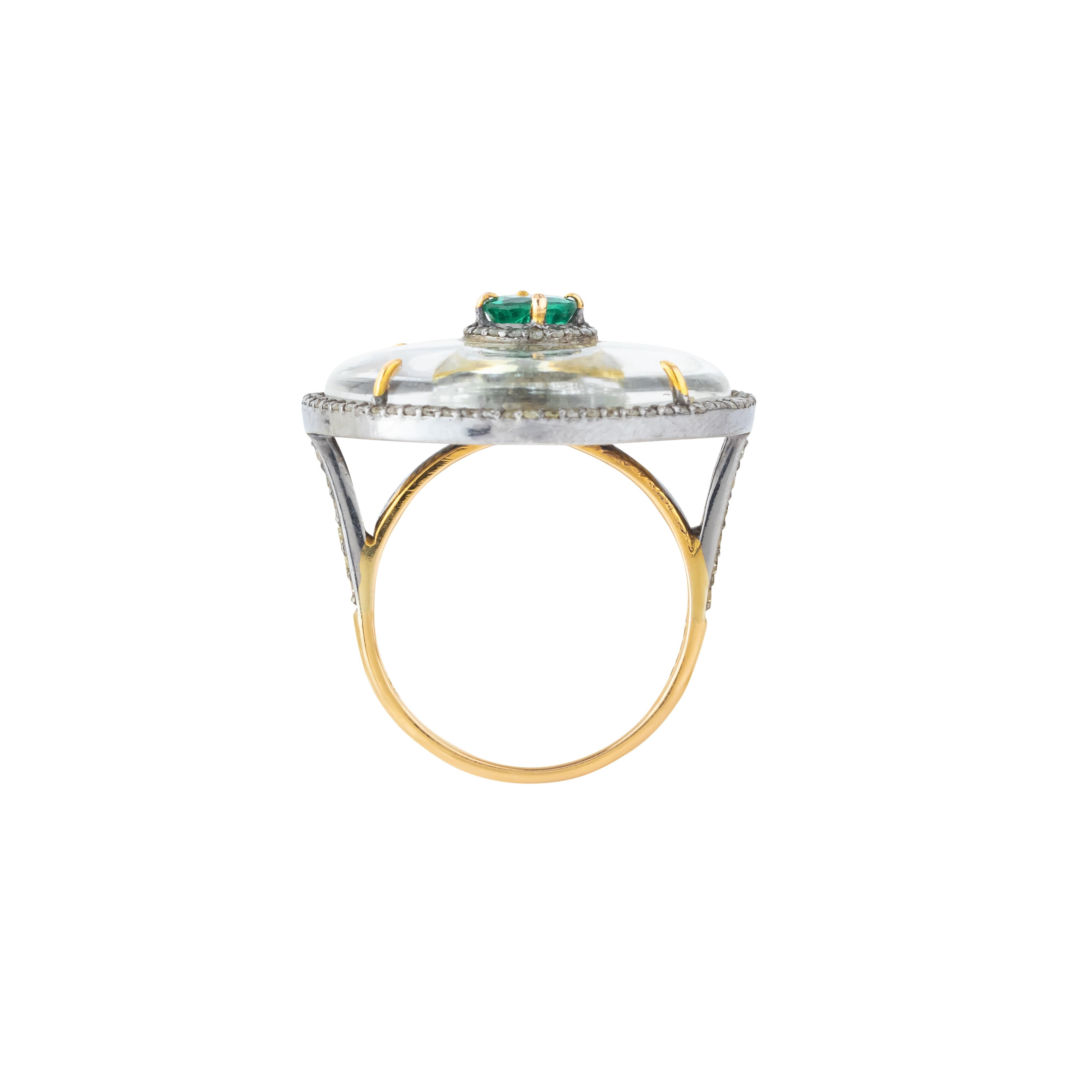 17,2 Karat Diamant, Kristall und Smaragd-Cluster-Ring im Zustand „Neu“ im Angebot in Jaipur, IN