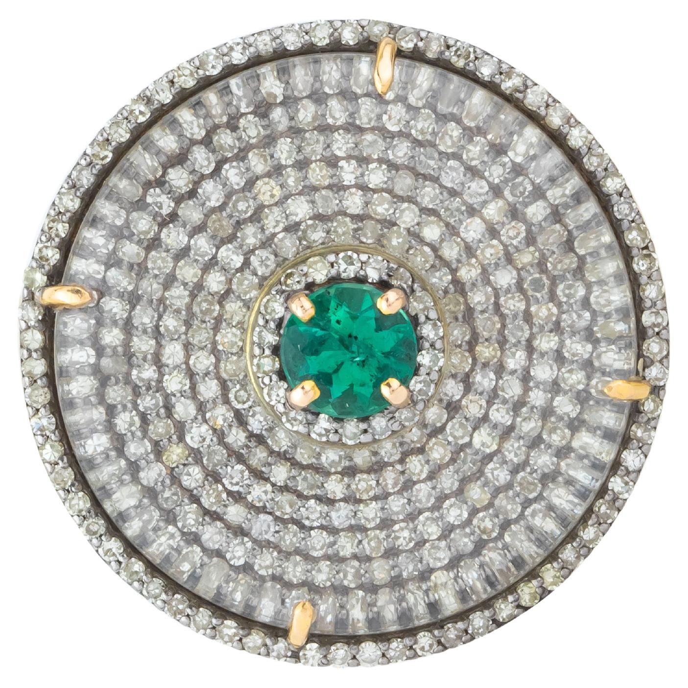 17.2 Carat Diamond, Crystal and Emerald Cluster Ring