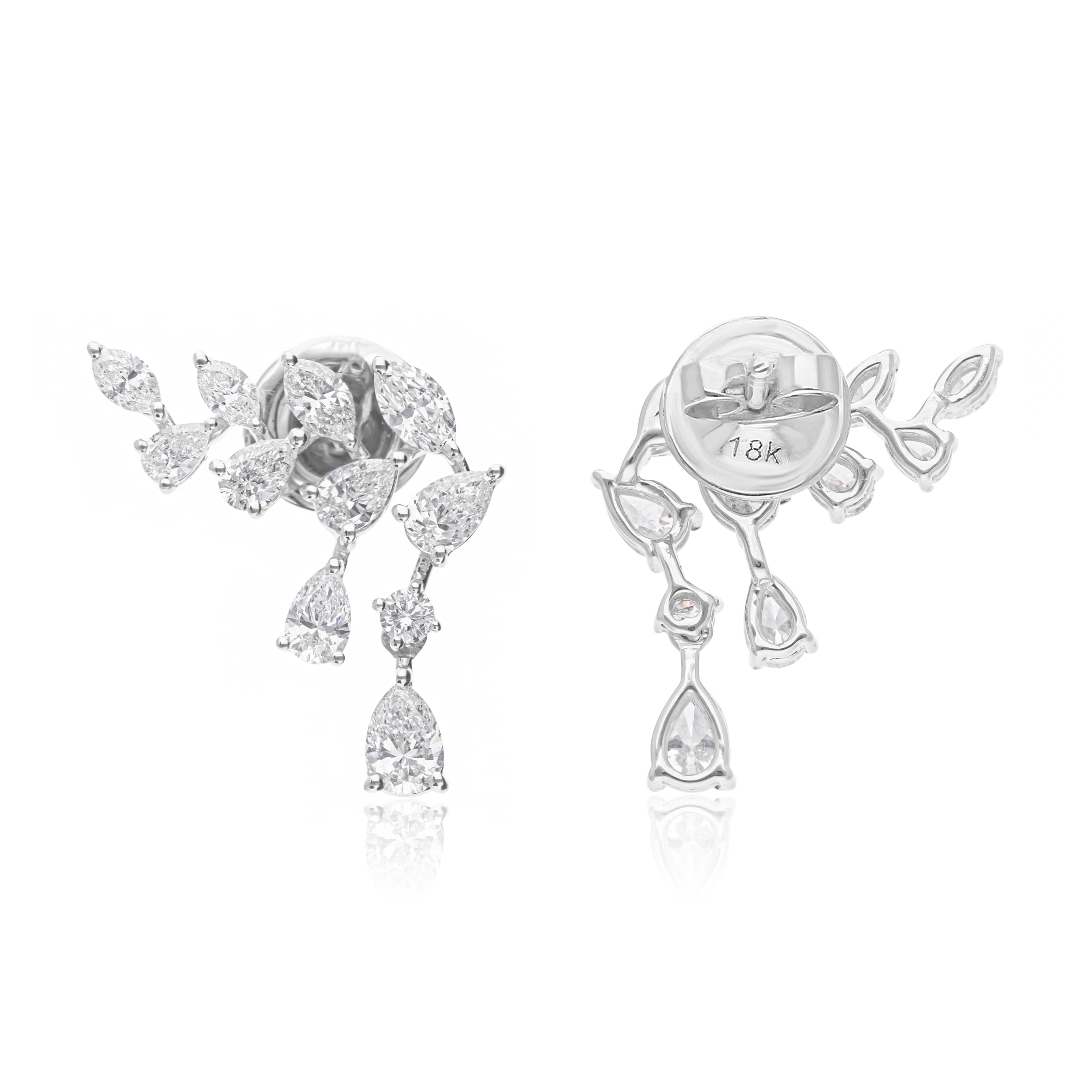 Pendientes de gota con forma de hoja de diamante de 1,72 quilates Regalo para ella en oro blanco de 14 quilates en Nuevo estado para la venta en Diera, Dubai